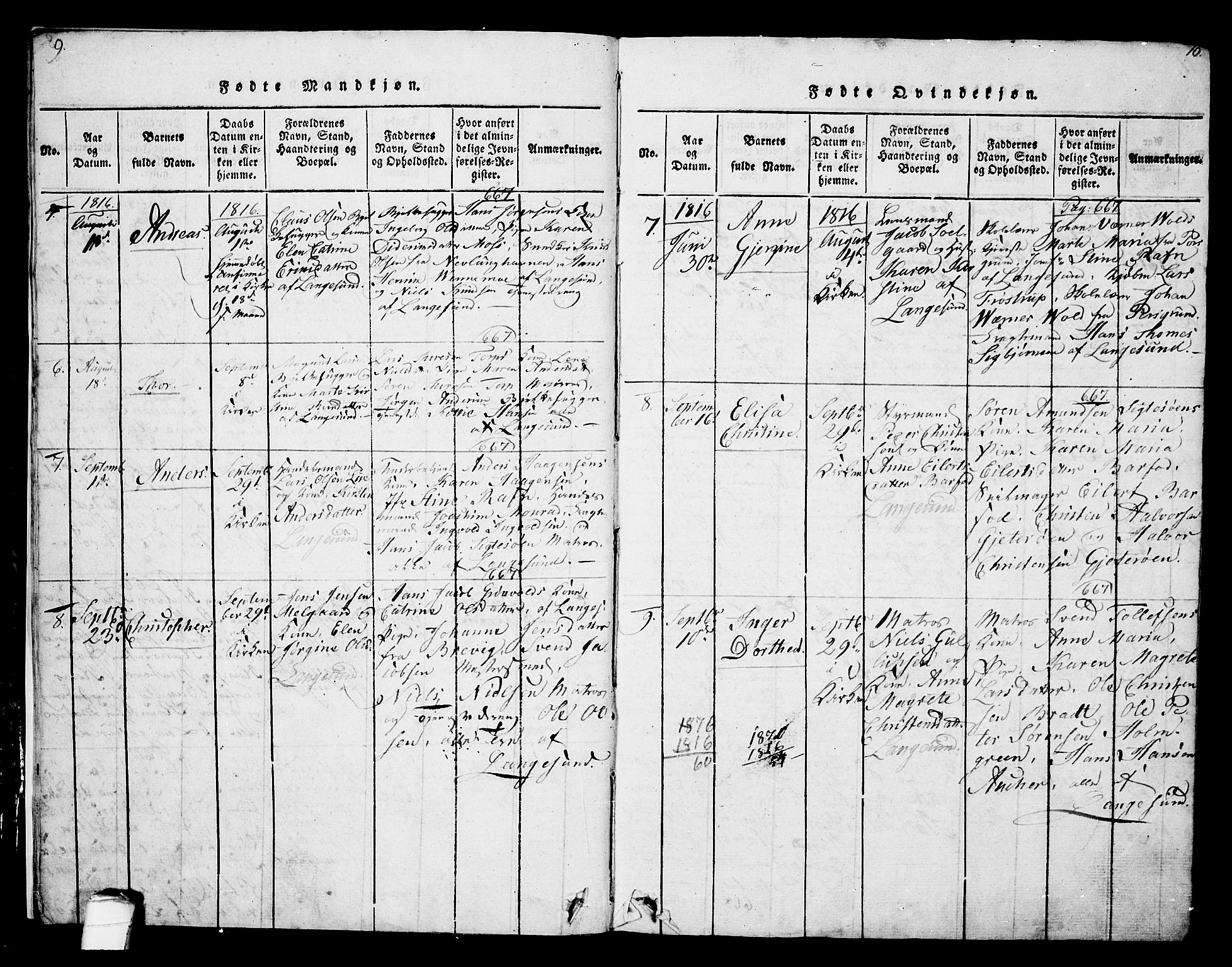 Langesund kirkebøker, SAKO/A-280/G/Ga/L0003: Parish register (copy) no. 3, 1815-1858, p. 9-10
