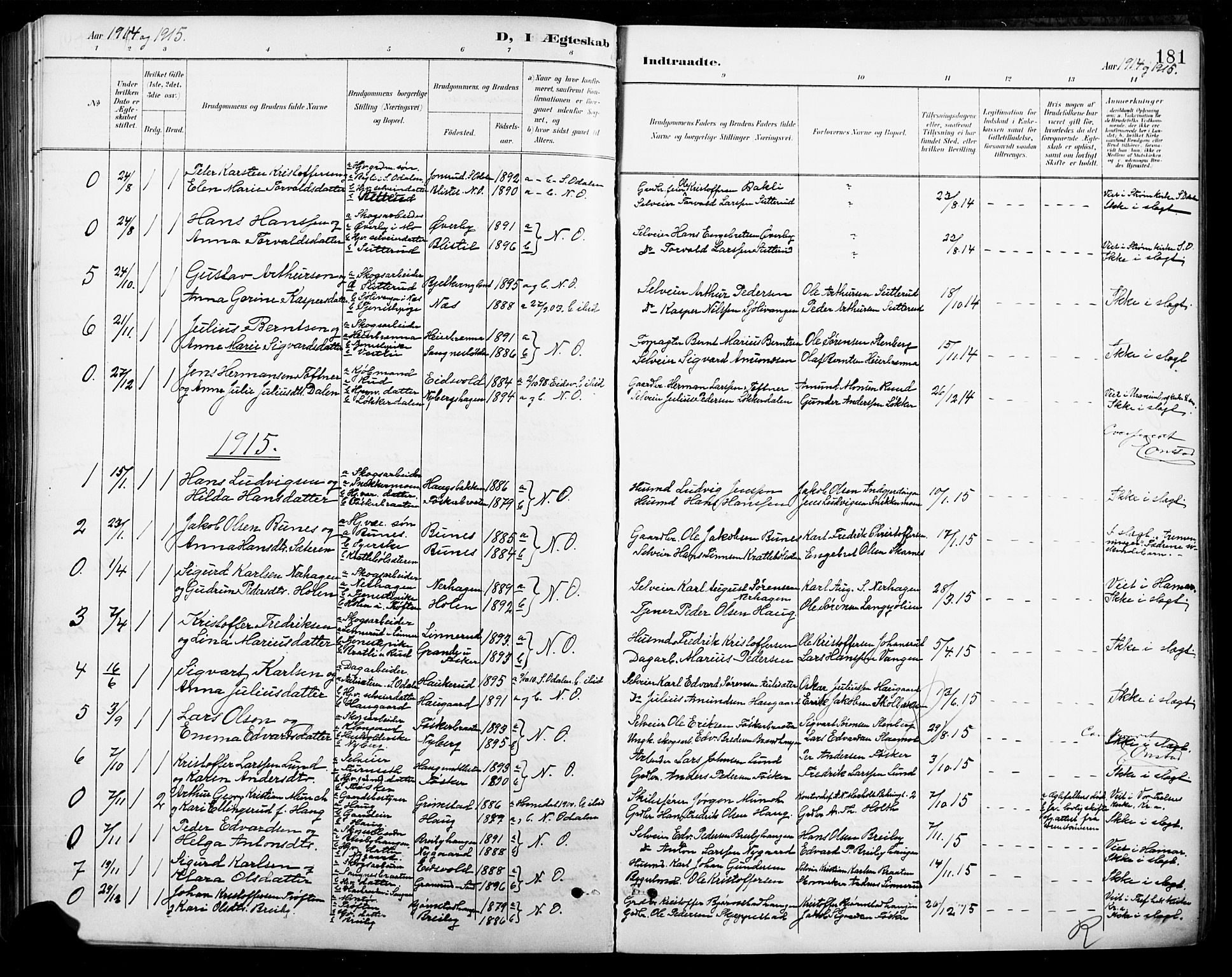 Nord-Odal prestekontor, AV/SAH-PREST-032/H/Ha/Hab/L0003: Parish register (copy) no. 3, 1895-1923, p. 181