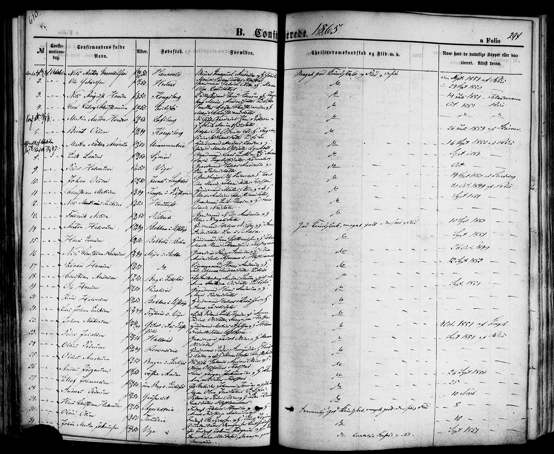 Hof kirkebøker, SAKO/A-64/F/Fa/L0006: Parish register (official) no. I 6, 1851-1877, p. 294