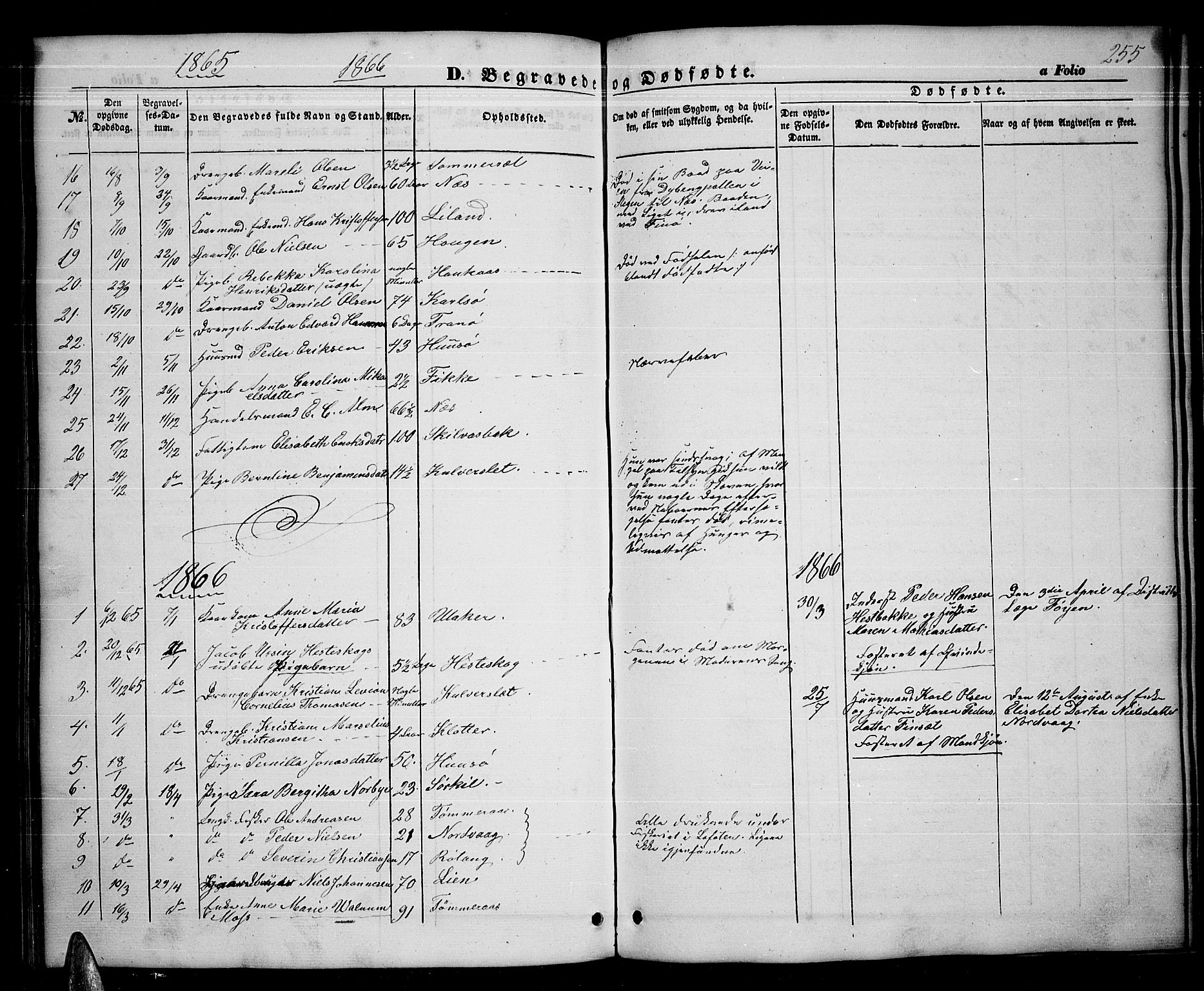 Ministerialprotokoller, klokkerbøker og fødselsregistre - Nordland, AV/SAT-A-1459/859/L0857: Parish register (copy) no. 859C03, 1854-1873, p. 255