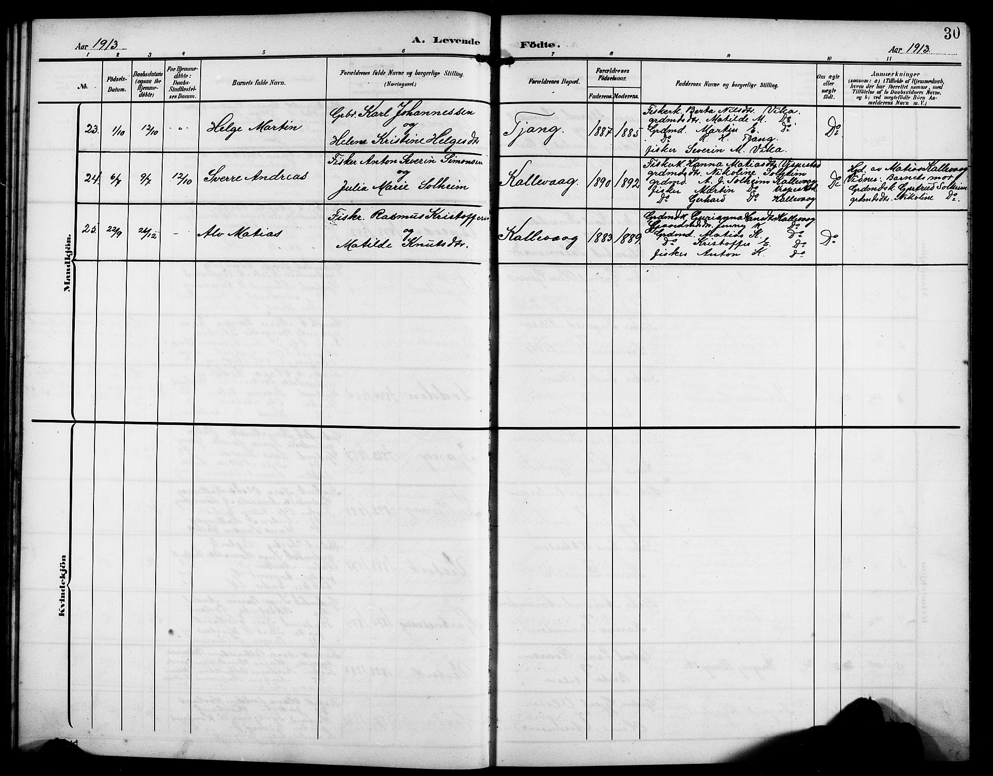 Finnås sokneprestembete, SAB/A-99925/H/Ha/Hab/Habc/L0003: Parish register (copy) no. C 3, 1907-1917, p. 30