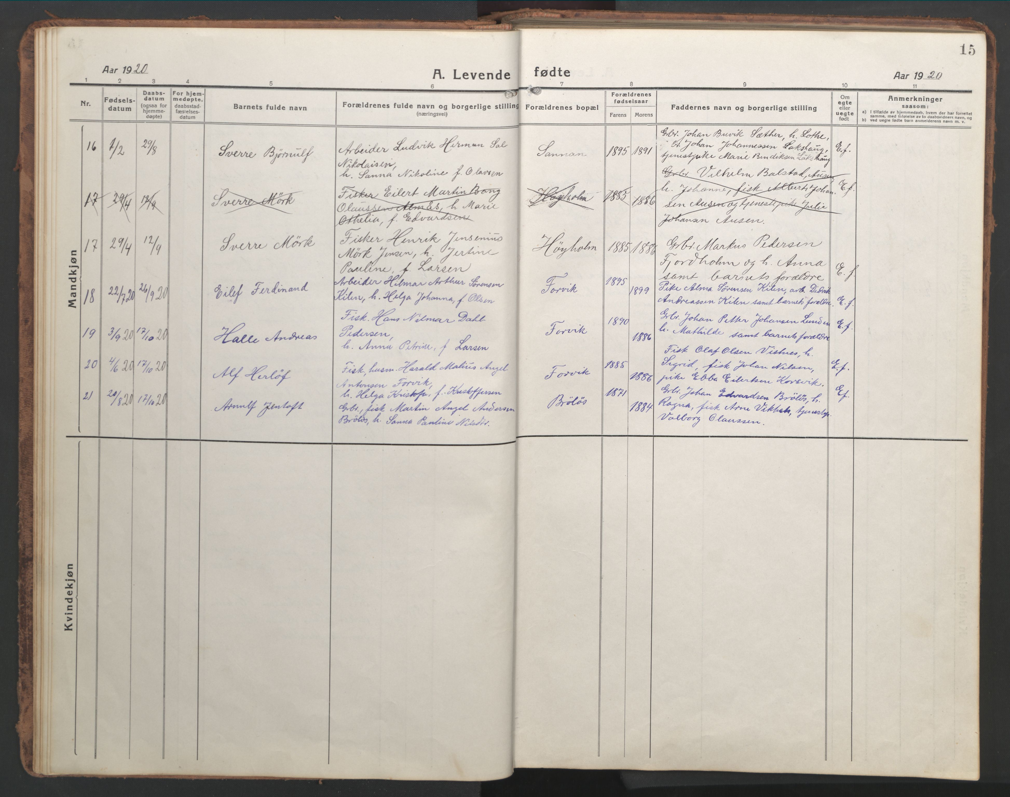 Ministerialprotokoller, klokkerbøker og fødselsregistre - Nordland, AV/SAT-A-1459/819/L0278: Parish register (copy) no. 819C04, 1917-1967, p. 15