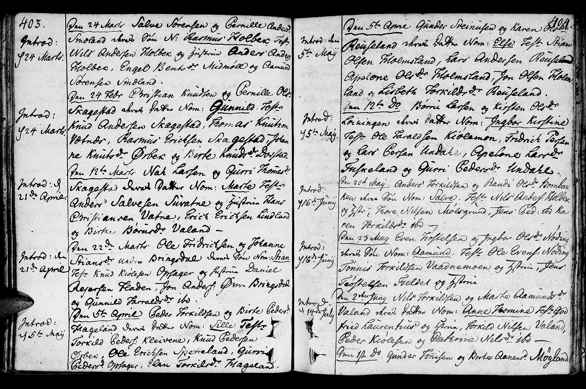 Holum sokneprestkontor, AV/SAK-1111-0022/F/Fa/Faa/L0003: Parish register (official) no. A 3, 1780-1821, p. 403-404