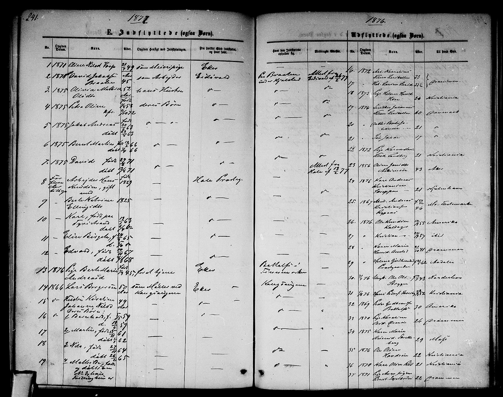 Modum kirkebøker, AV/SAKO-A-234/G/Ga/L0007: Parish register (copy) no. I 7, 1869-1878, p. 241