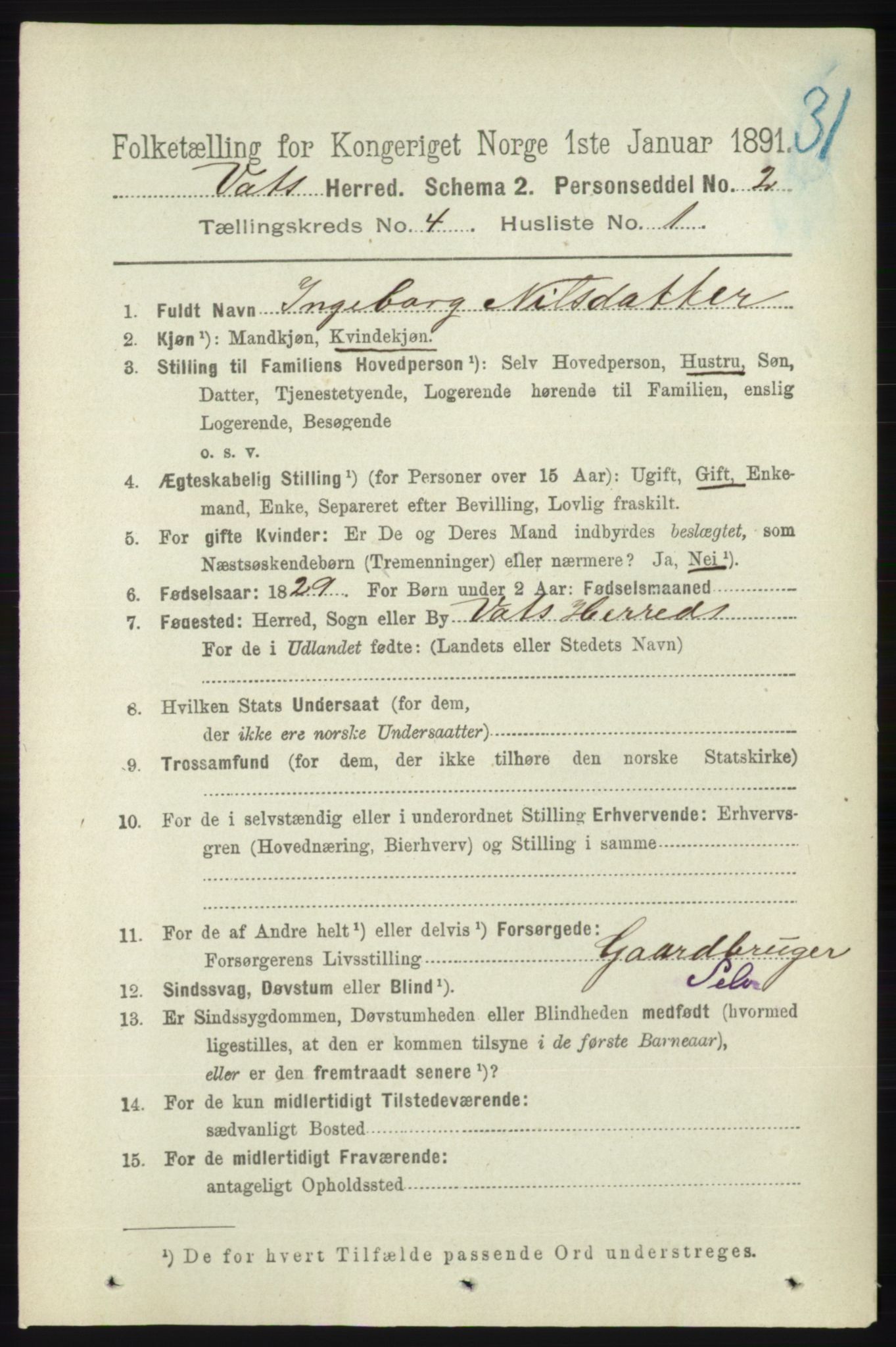 RA, 1891 census for 1155 Vats, 1891, p. 608