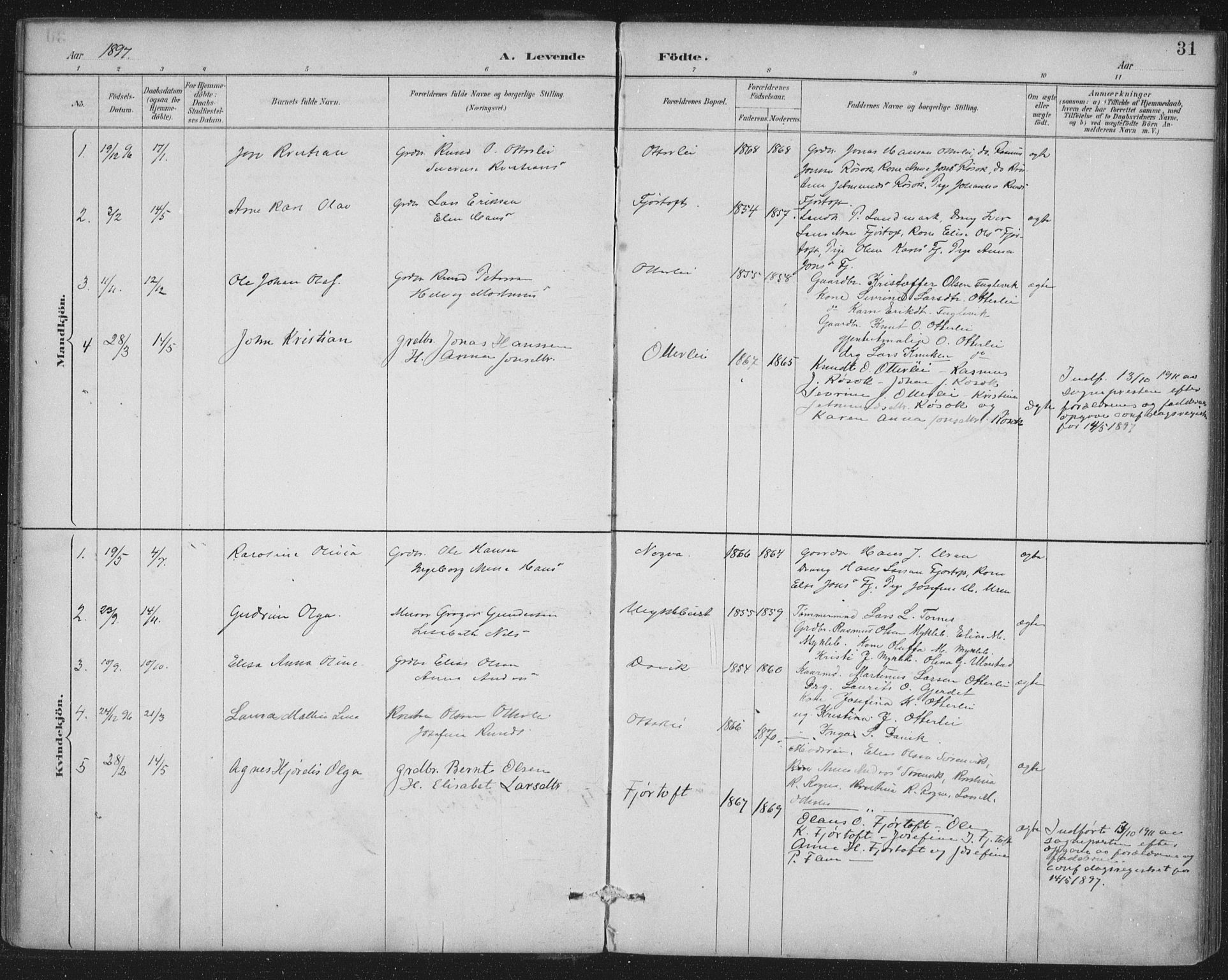 Ministerialprotokoller, klokkerbøker og fødselsregistre - Møre og Romsdal, SAT/A-1454/538/L0522: Parish register (official) no. 538A01, 1884-1913, p. 31
