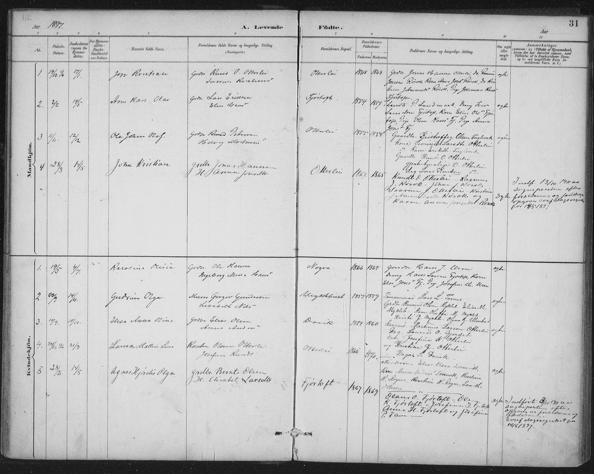 Ministerialprotokoller, klokkerbøker og fødselsregistre - Møre og Romsdal, AV/SAT-A-1454/538/L0522: Parish register (official) no. 538A01, 1884-1913, p. 31