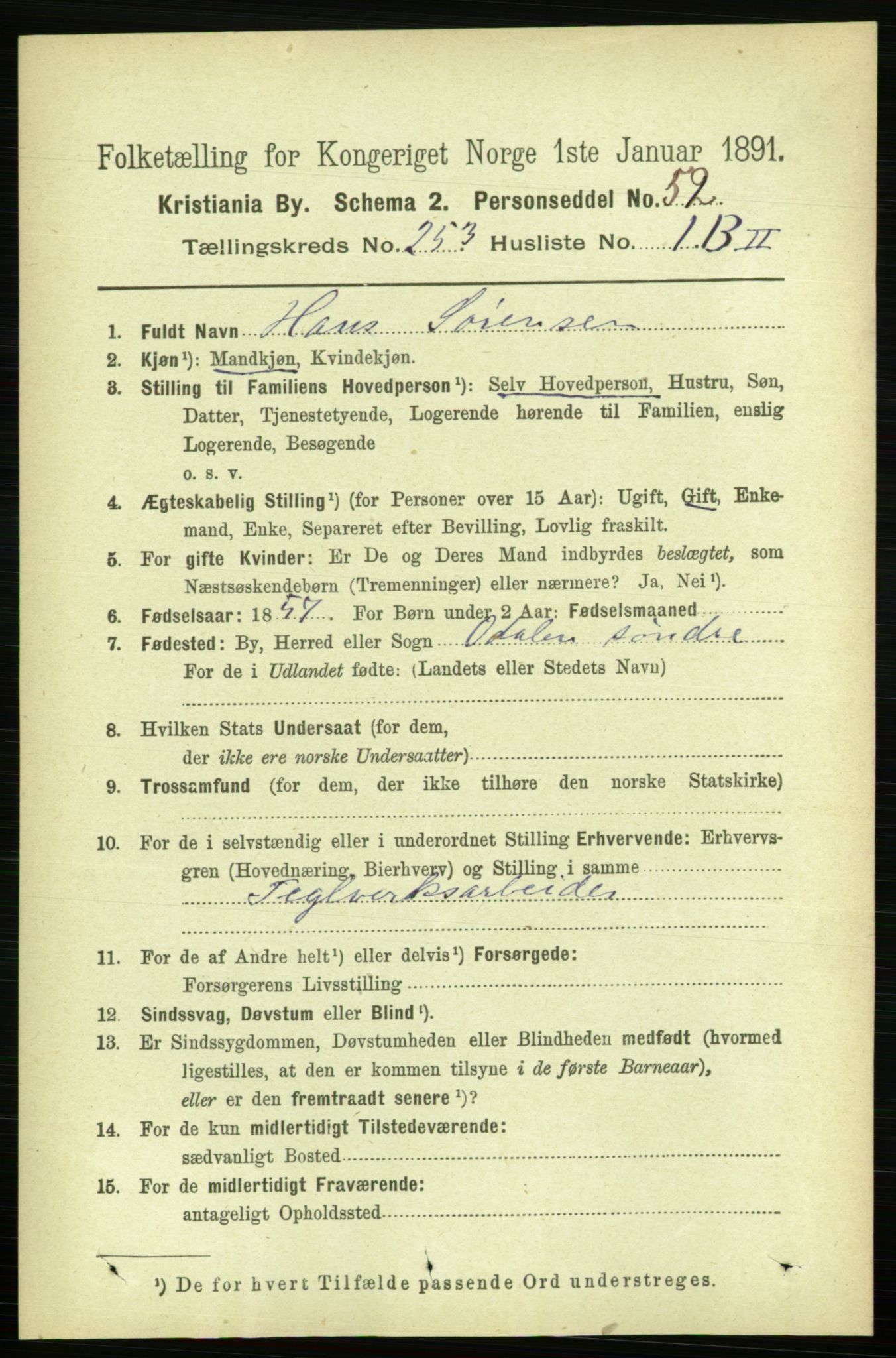 RA, 1891 census for 0301 Kristiania, 1891, p. 153825