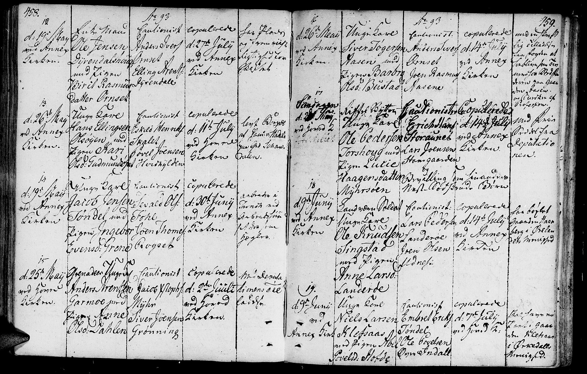 Ministerialprotokoller, klokkerbøker og fødselsregistre - Sør-Trøndelag, AV/SAT-A-1456/646/L0606: Parish register (official) no. 646A04, 1791-1805, p. 458-459