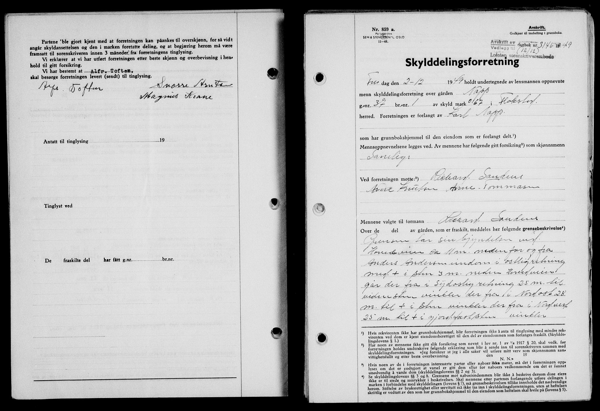 Lofoten sorenskriveri, SAT/A-0017/1/2/2C/L0022a: Mortgage book no. 22a, 1949-1950, Diary no: : 3145/1949