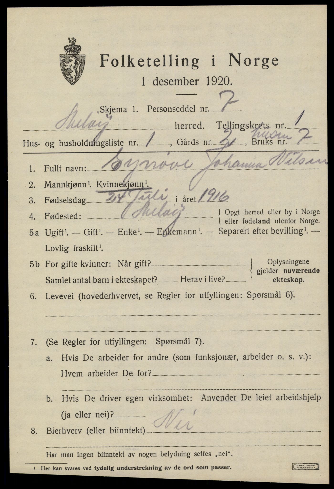 SAT, 1920 census for Meløy, 1920, p. 1469