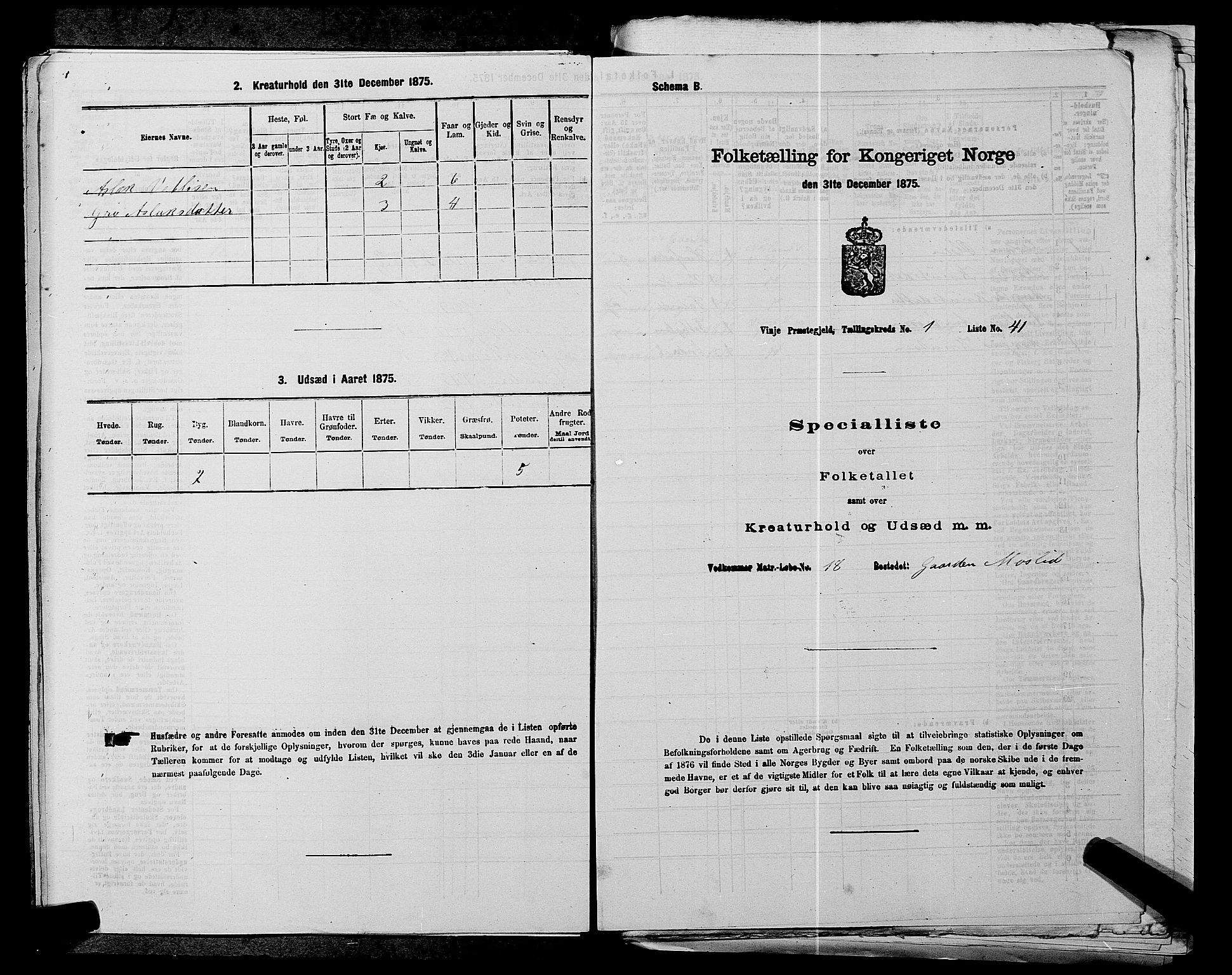 SAKO, 1875 census for 0834P Vinje, 1875, p. 140