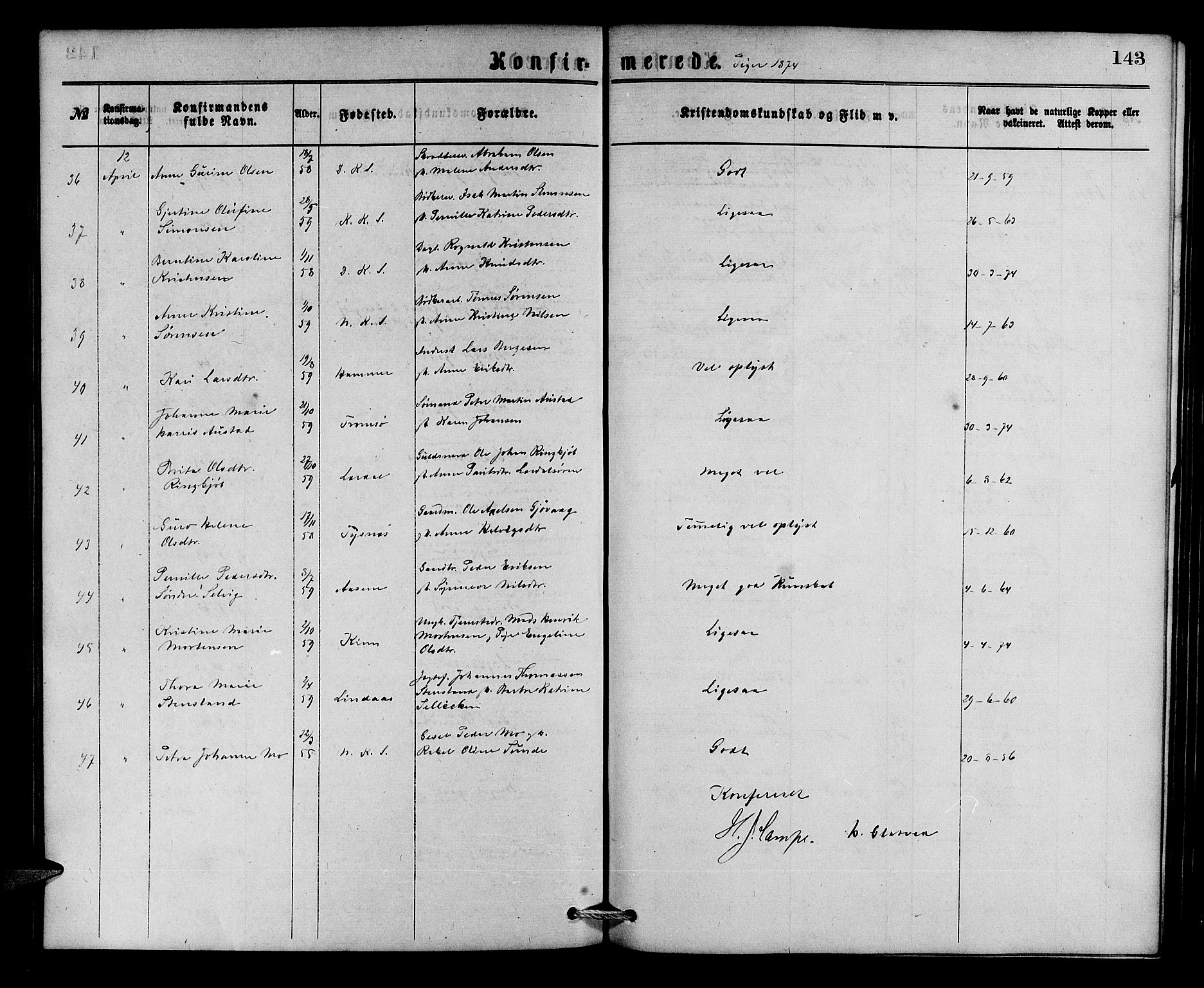 Korskirken sokneprestembete, AV/SAB-A-76101/H/Hab: Parish register (copy) no. C 2, 1869-1879, p. 143