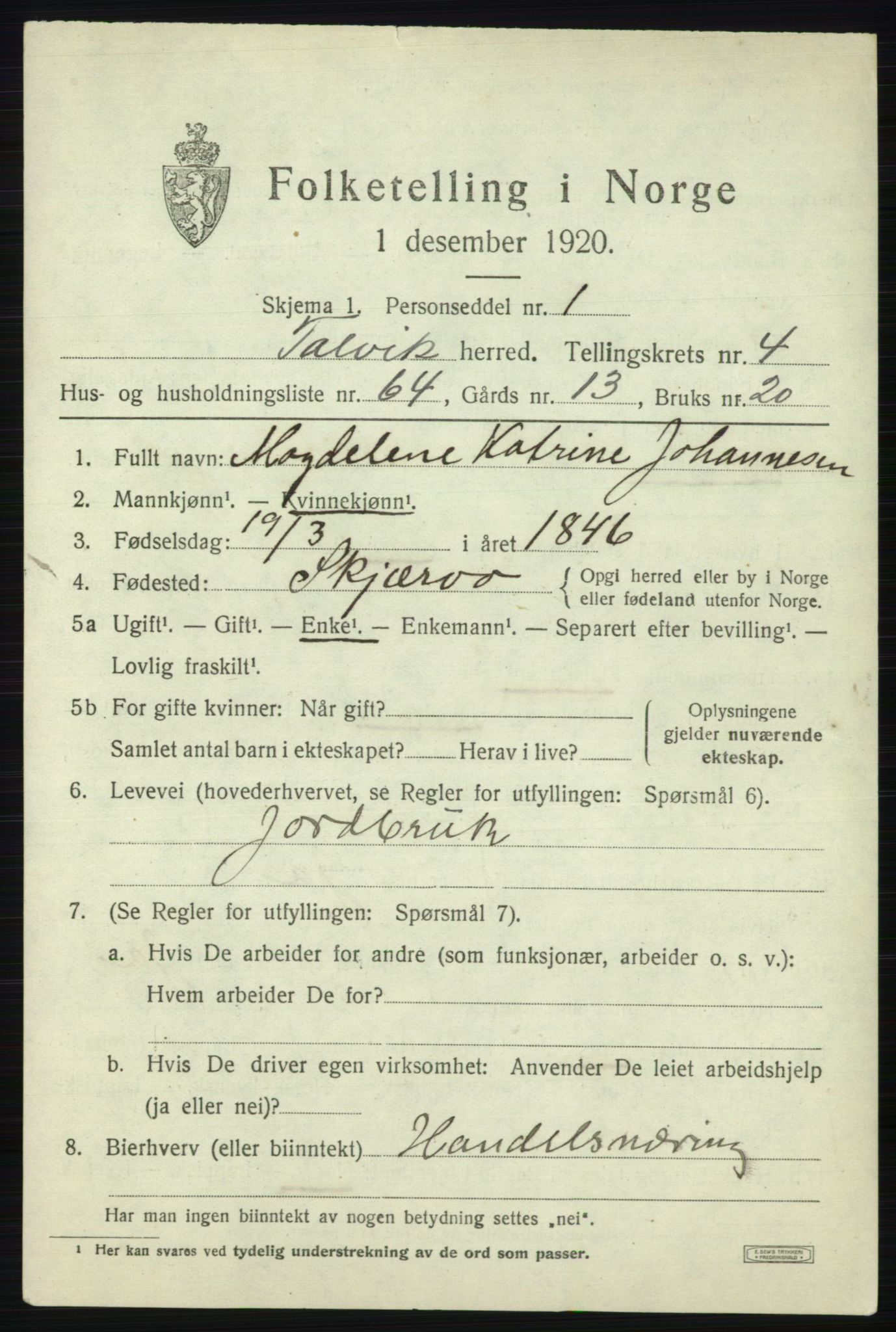 SATØ, 1920 census for Talvik, 1920, p. 3348