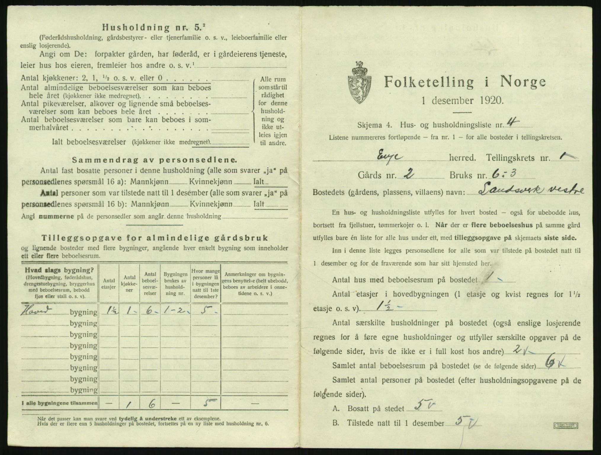 SAK, 1920 census for Evje, 1920, p. 48