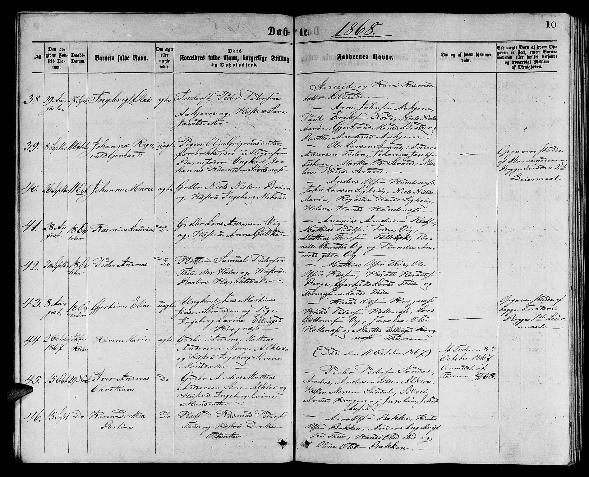 Ministerialprotokoller, klokkerbøker og fødselsregistre - Møre og Romsdal, SAT/A-1454/501/L0016: Parish register (copy) no. 501C02, 1868-1884, p. 10