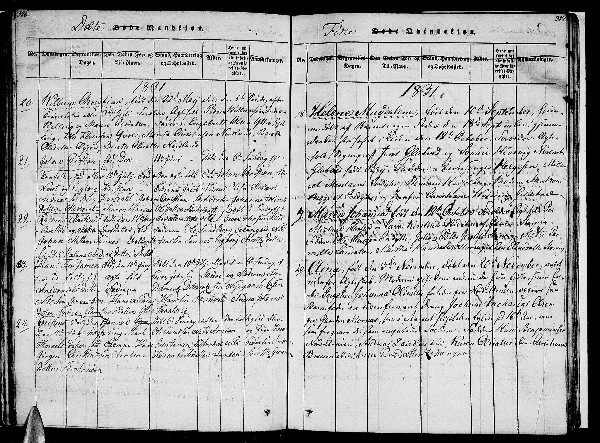 Ministerialprotokoller, klokkerbøker og fødselsregistre - Nordland, AV/SAT-A-1459/805/L0105: Parish register (copy) no. 805C01, 1820-1839, p. 326-327