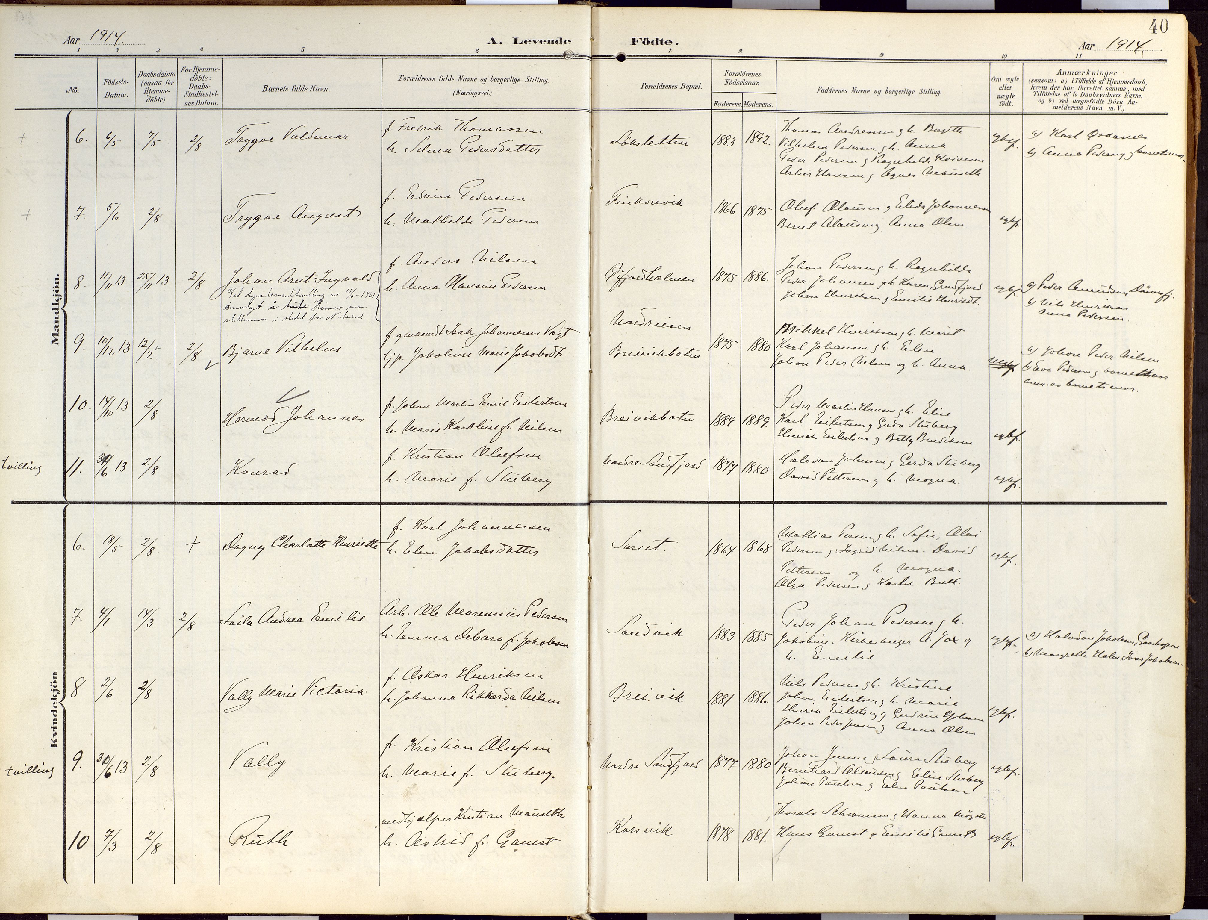 Loppa sokneprestkontor, SATØ/S-1339/H/Ha/L0010kirke: Parish register (official) no. 10, 1907-1922, p. 40