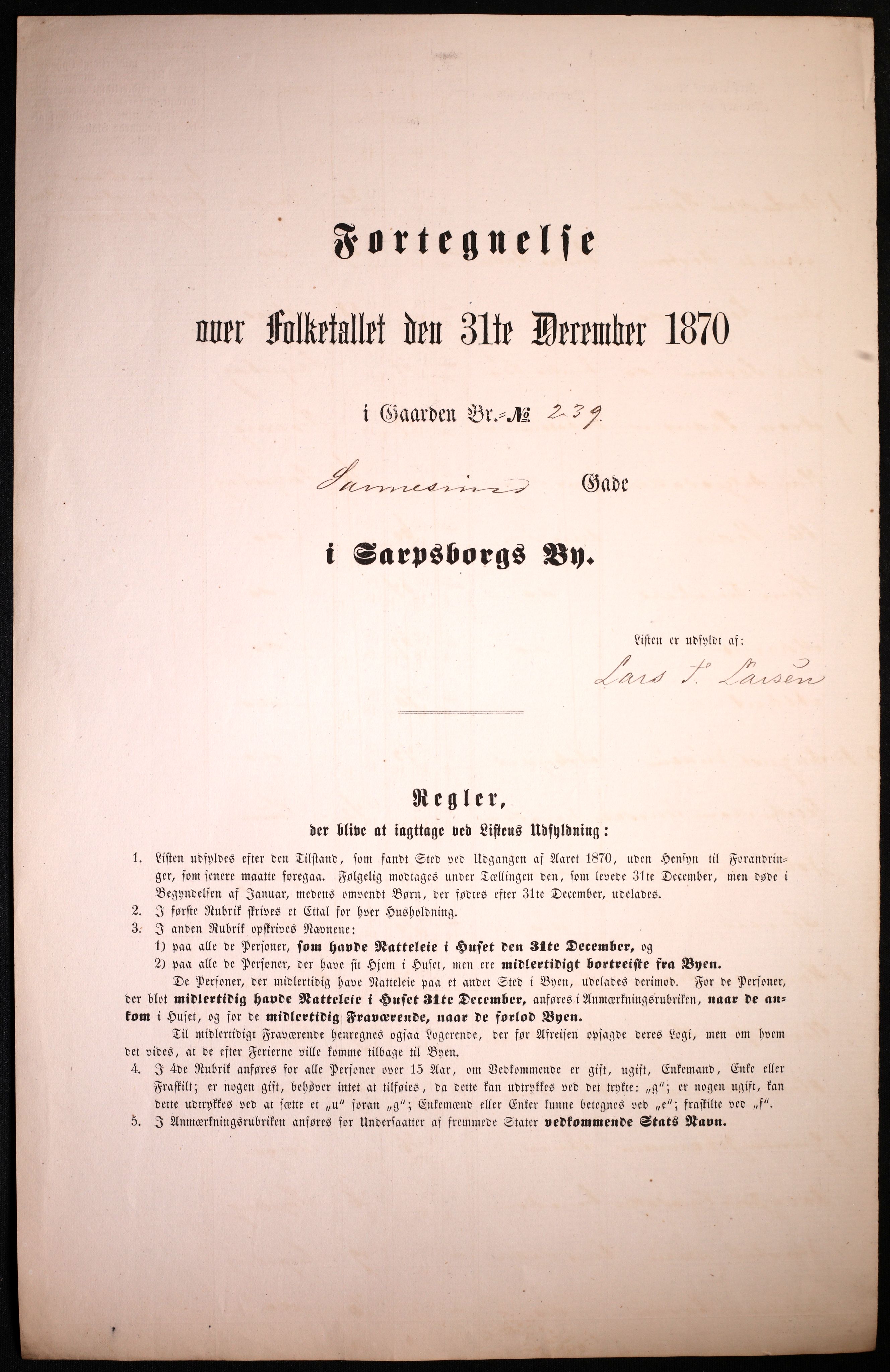 RA, 1870 census for 0102 Sarpsborg, 1870, p. 135