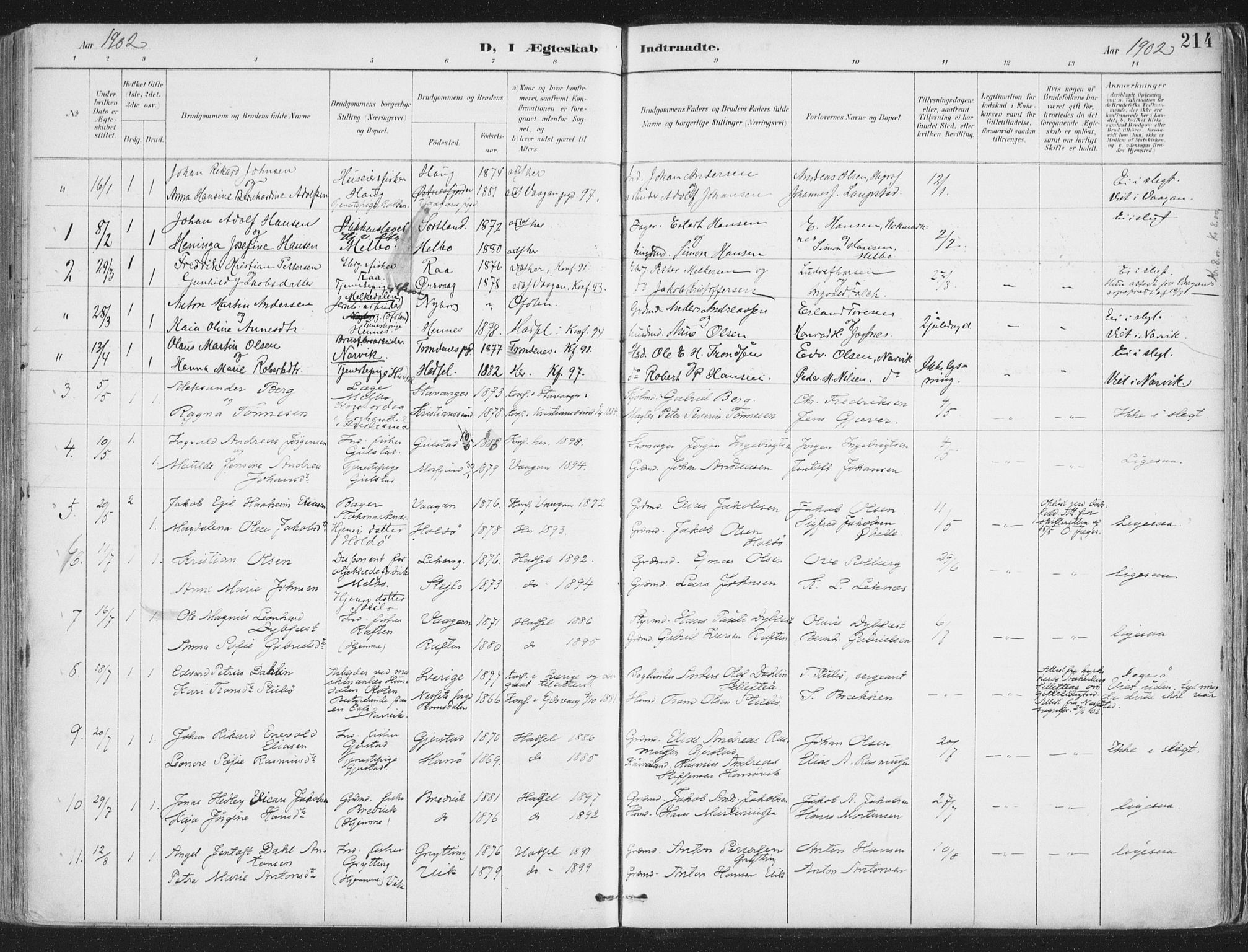 Ministerialprotokoller, klokkerbøker og fødselsregistre - Nordland, SAT/A-1459/888/L1246: Parish register (official) no. 888A12, 1891-1903, p. 214