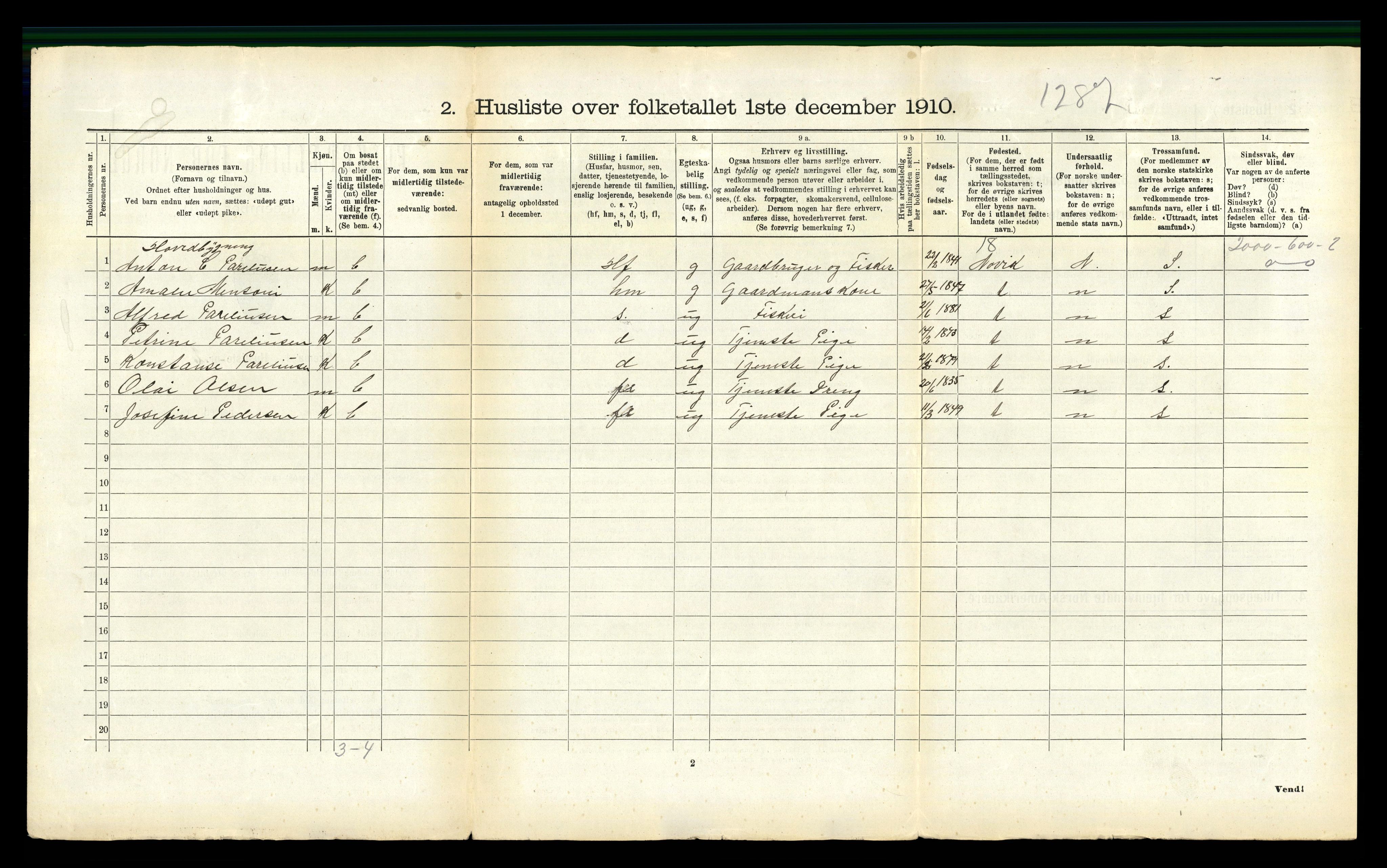 RA, 1910 census for Gildeskål, 1910, p. 172