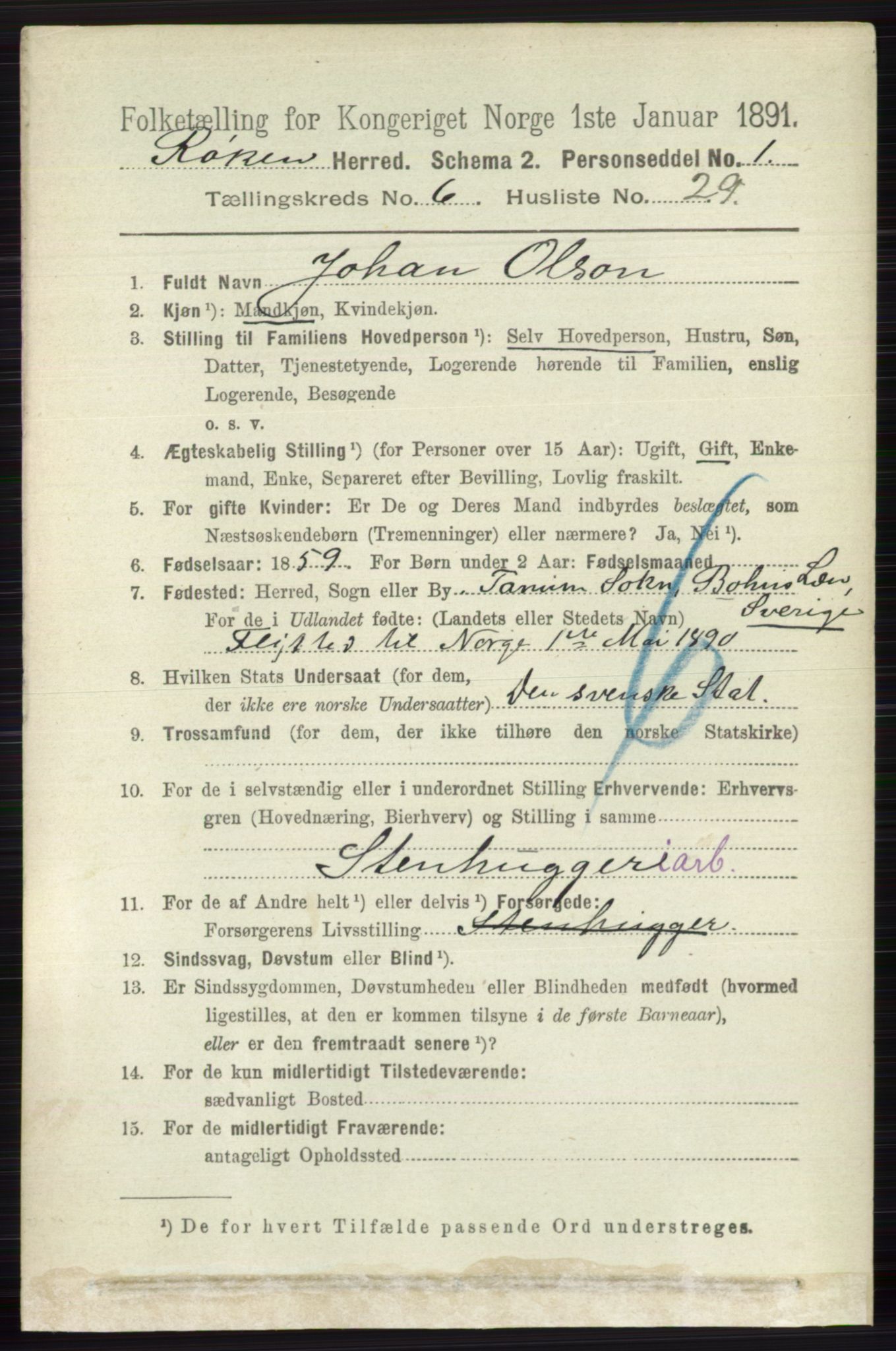 RA, 1891 census for 0627 Røyken, 1891, p. 3802