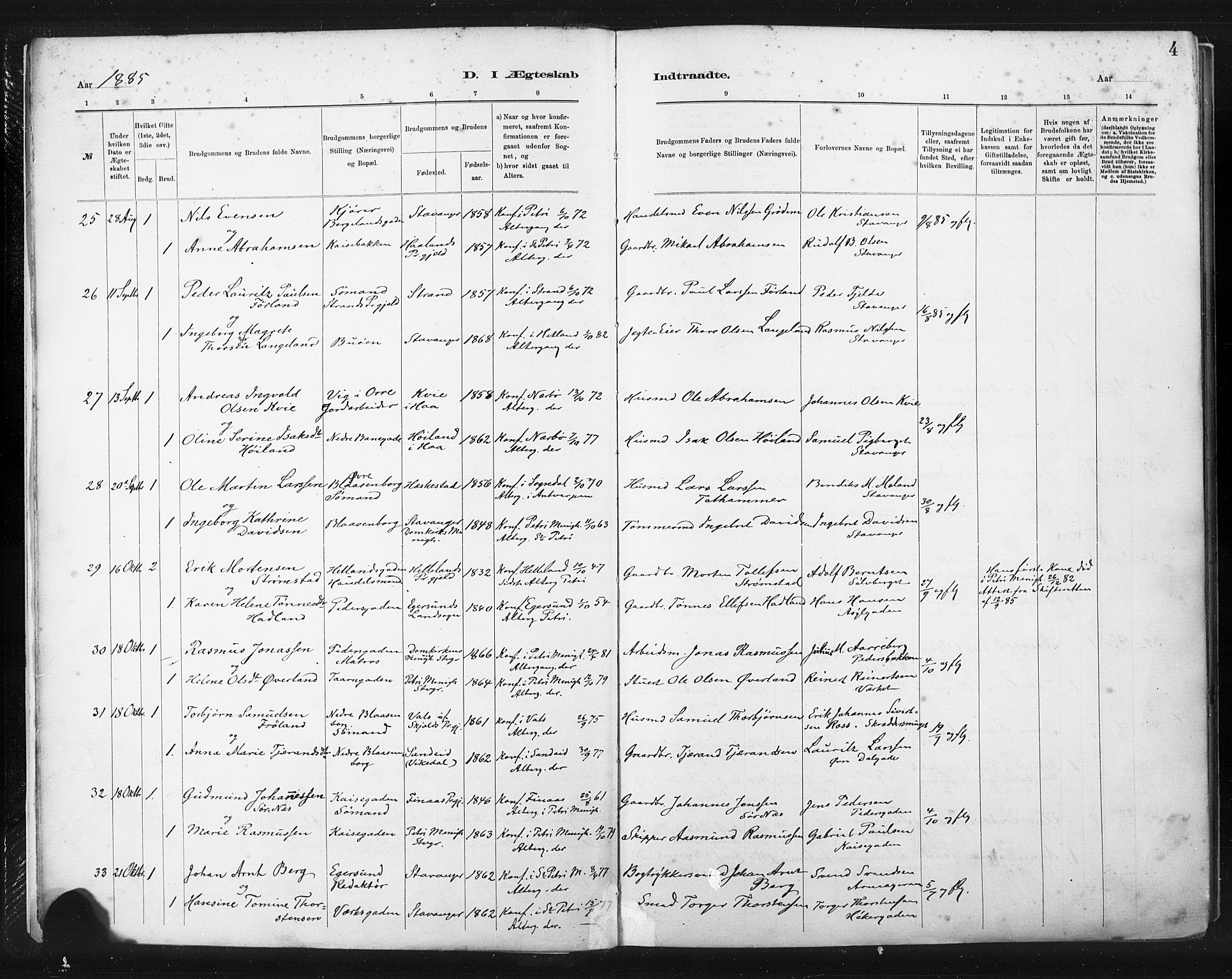 St. Johannes sokneprestkontor, AV/SAST-A-101814/001/30/30BA/L0003: Parish register (official) no. A 3, 1885-1910, p. 4