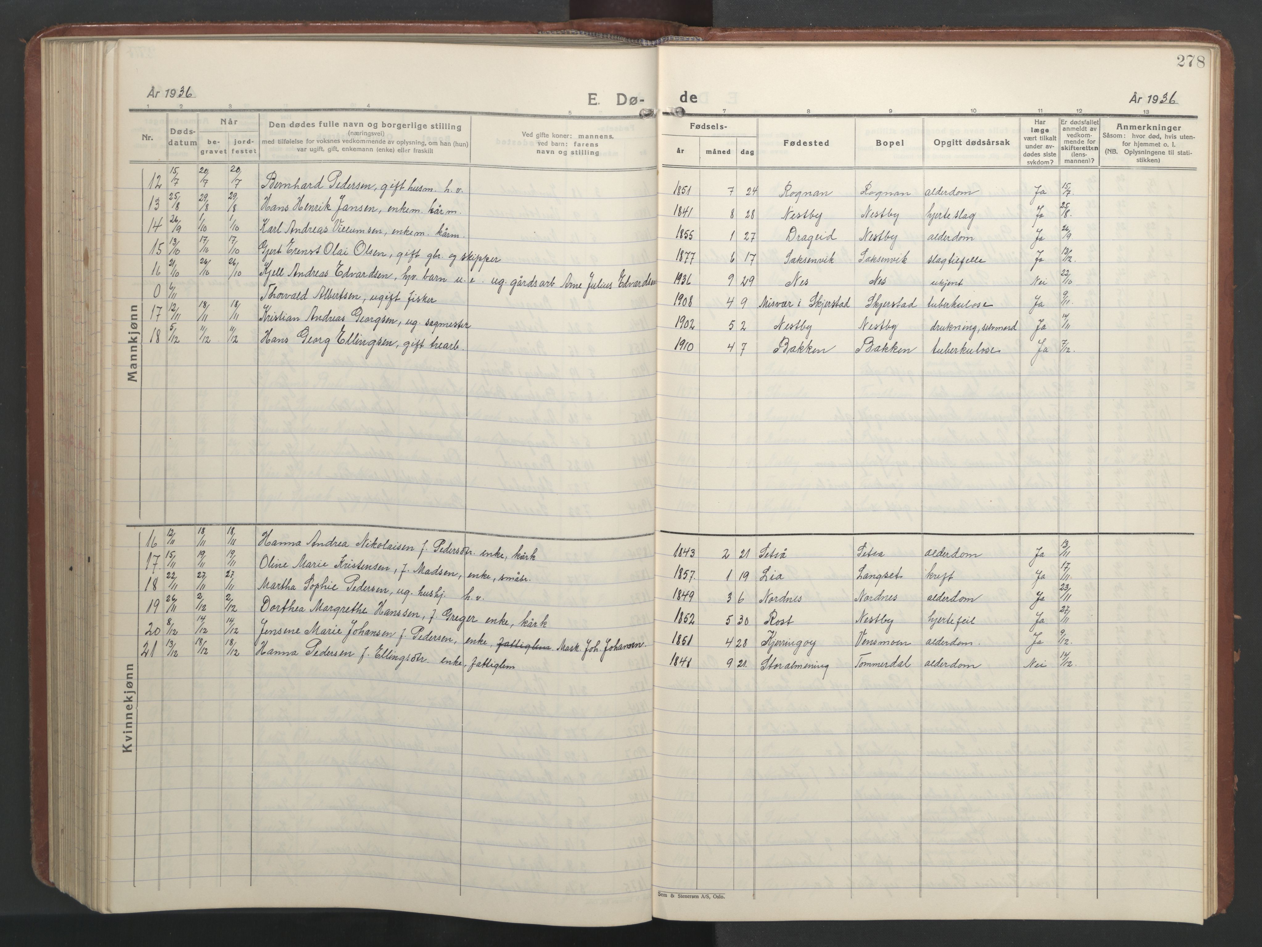 Ministerialprotokoller, klokkerbøker og fødselsregistre - Nordland, AV/SAT-A-1459/847/L0680: Parish register (copy) no. 847C08, 1930-1947, p. 278