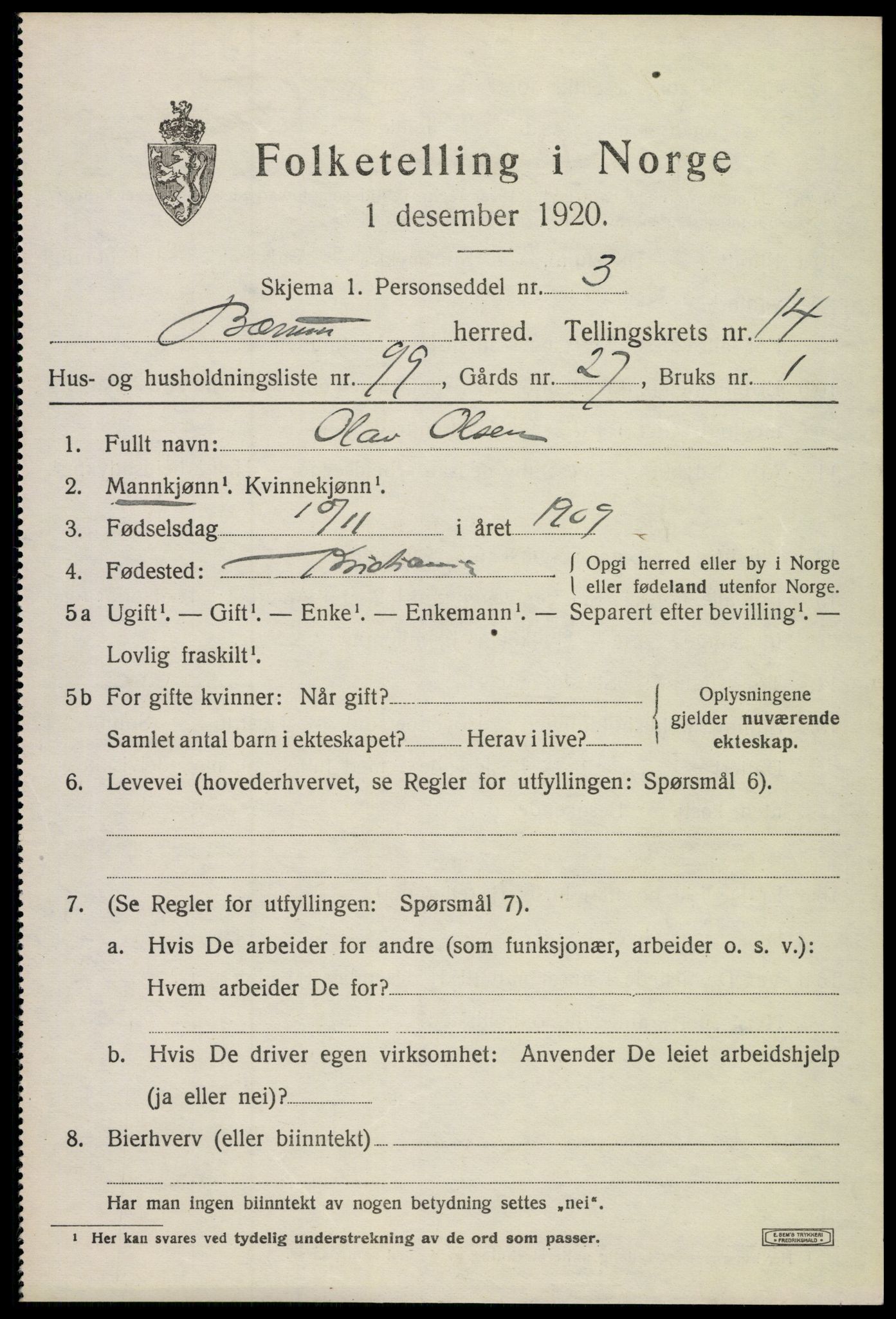 SAO, 1920 census for Bærum, 1920, p. 42376