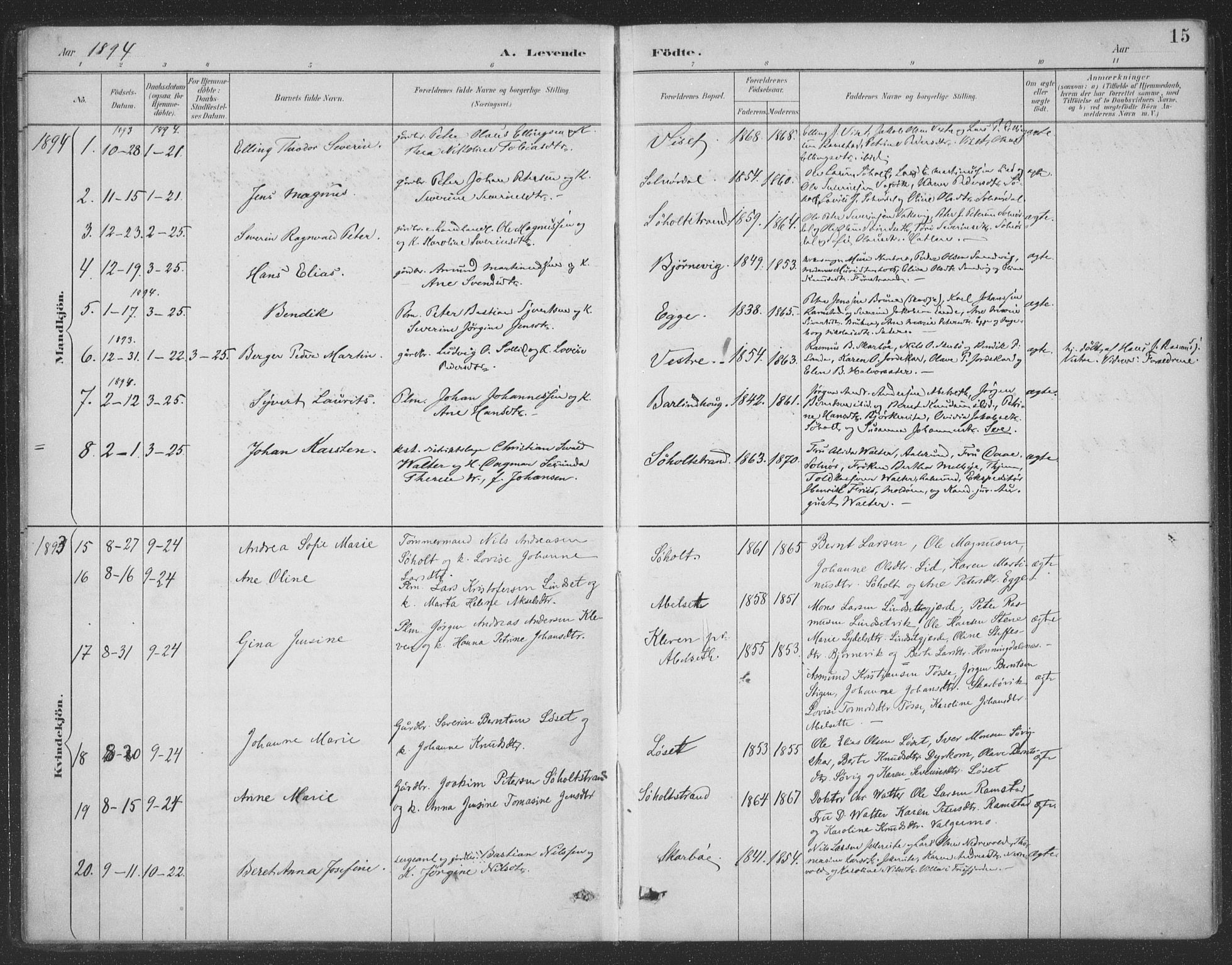 Ministerialprotokoller, klokkerbøker og fødselsregistre - Møre og Romsdal, SAT/A-1454/522/L0316: Parish register (official) no. 522A11, 1890-1911, p. 15