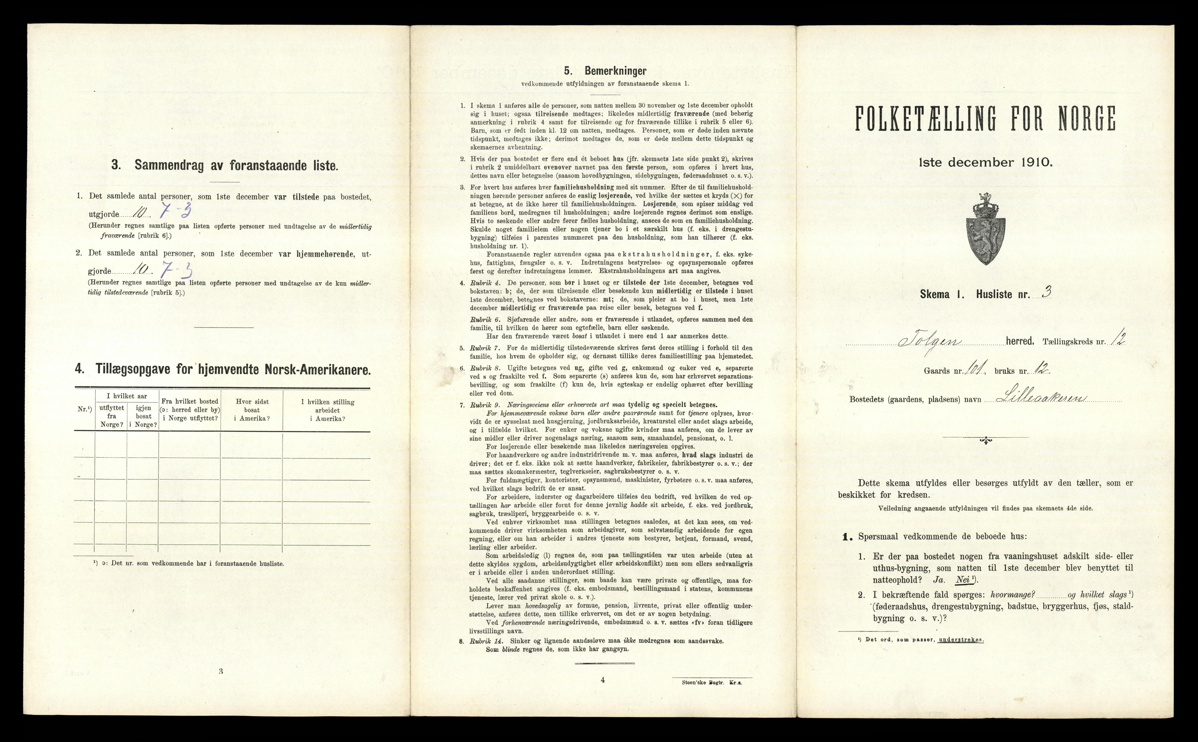 RA, 1910 census for Tolga, 1910, p. 782