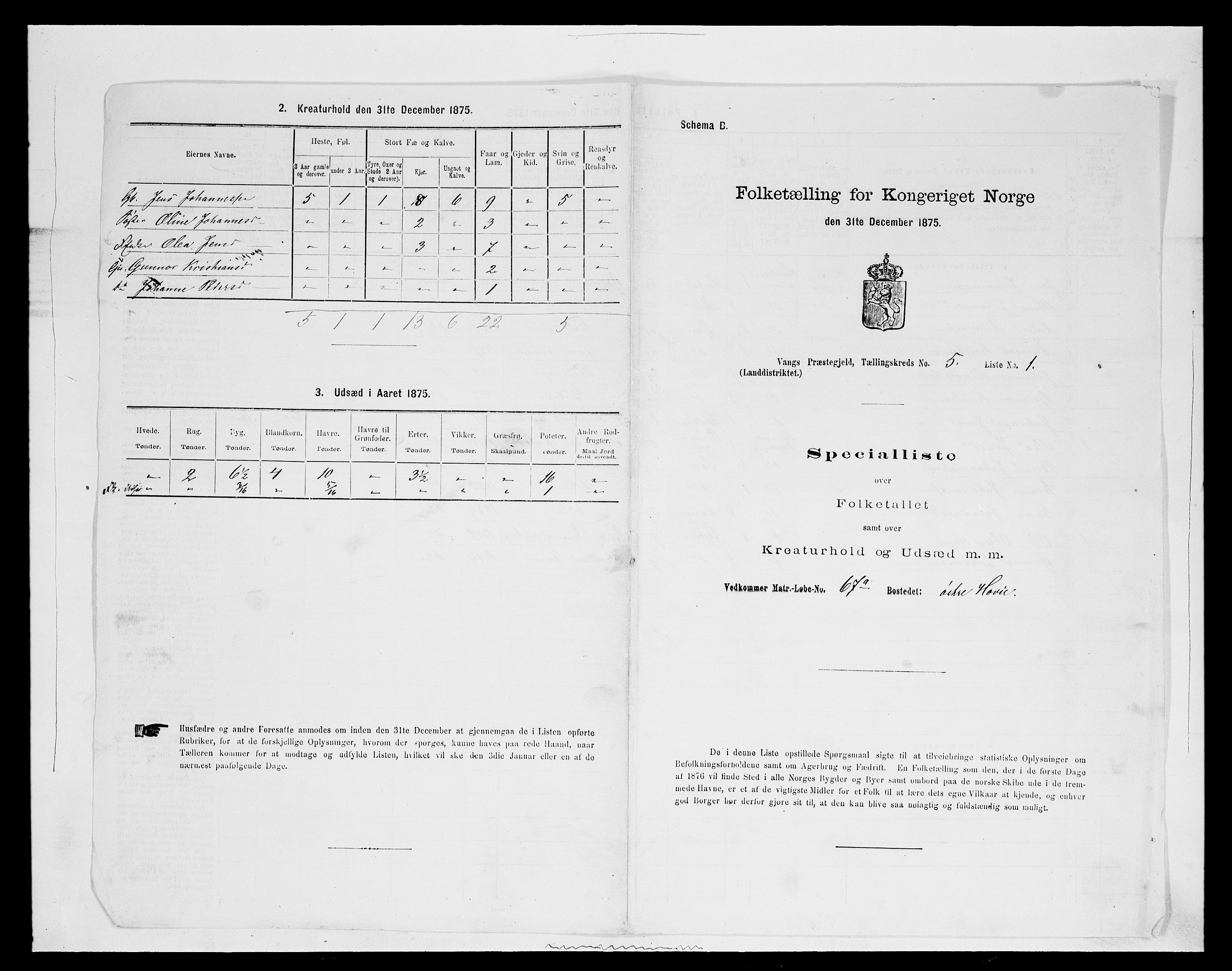 SAH, 1875 census for 0414L Vang/Vang og Furnes, 1875, p. 1079