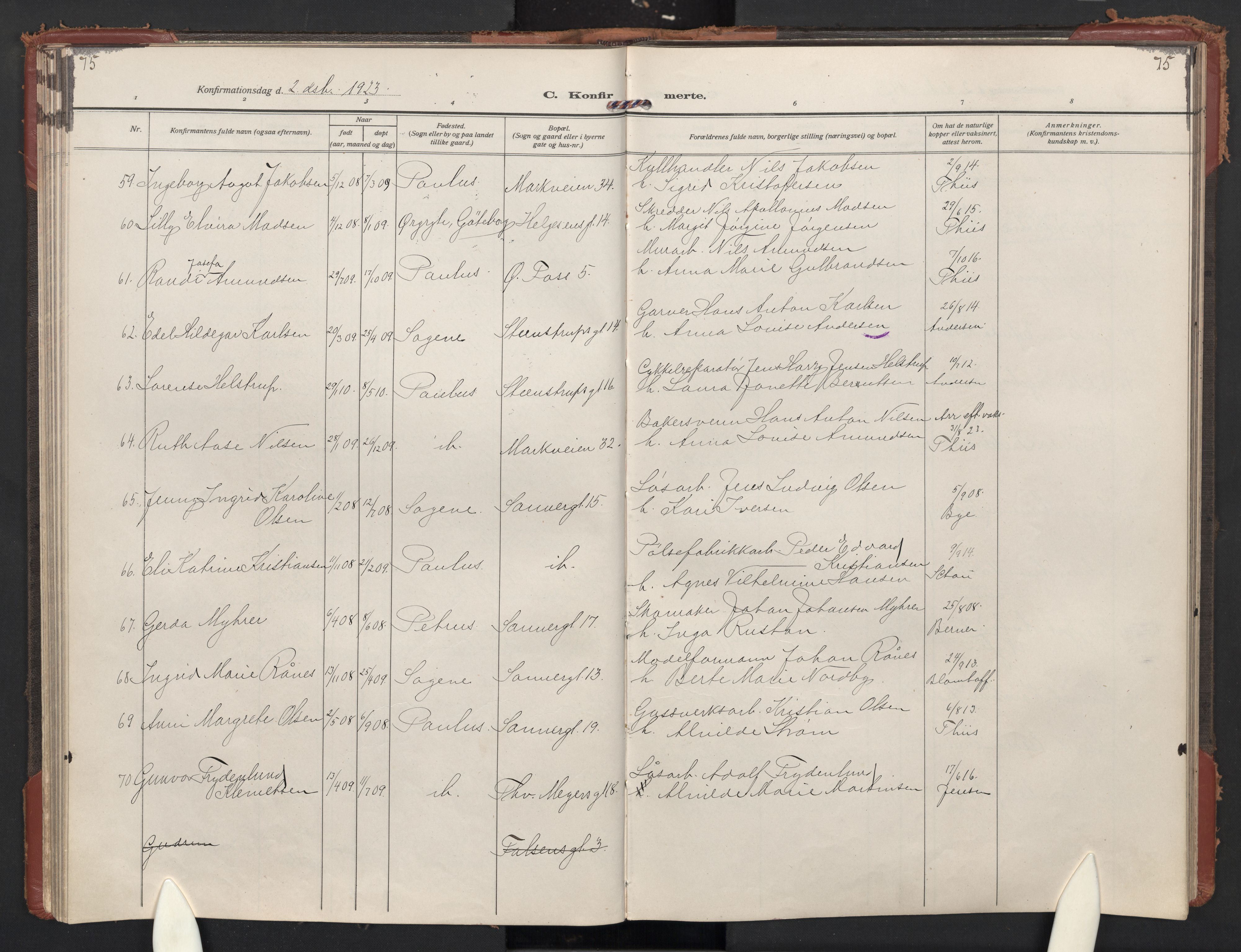 Paulus prestekontor Kirkebøker, AV/SAO-A-10871/F/Fa/L0026: Parish register (official) no. 26, 1920-1932, p. 75
