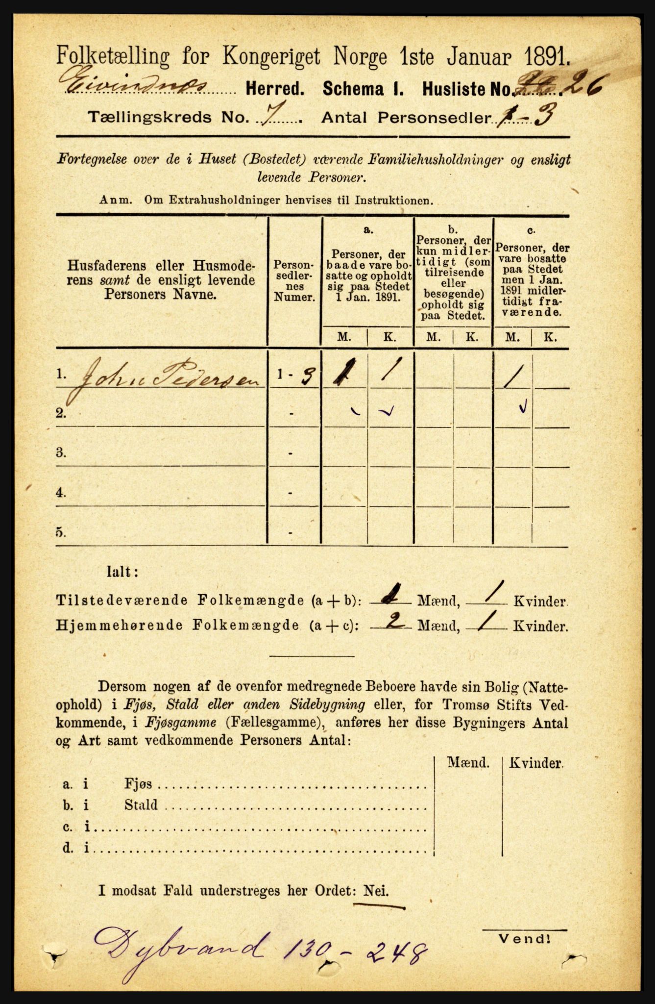 RA, 1891 census for 1853 Evenes, 1891, p. 2147