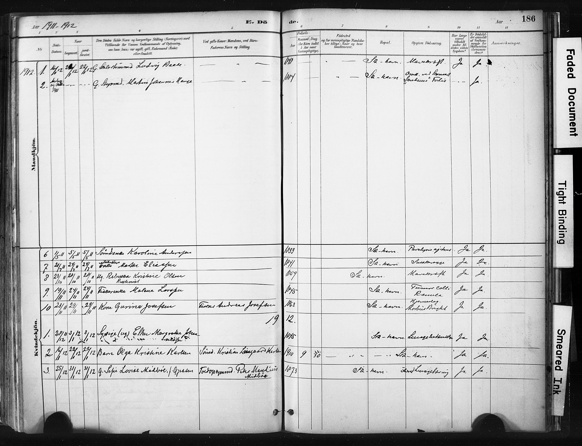 Skudenes sokneprestkontor, AV/SAST-A -101849/H/Ha/Haa/L0008: Parish register (official) no. A 5, 1882-1912, p. 186