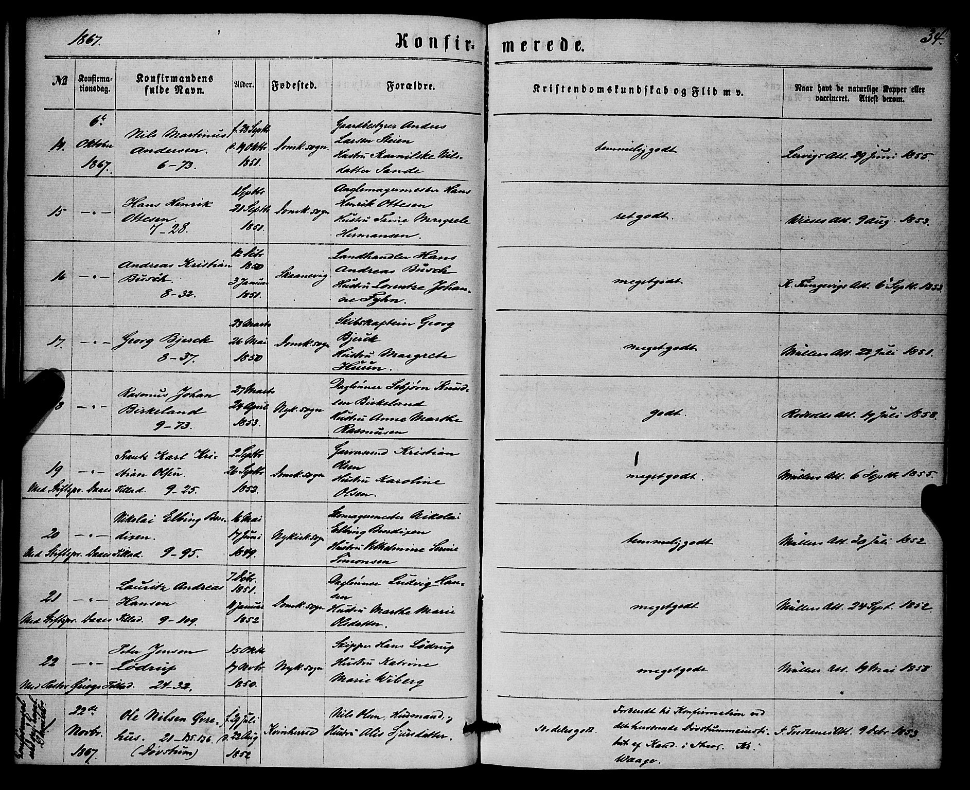 Nykirken Sokneprestembete, SAB/A-77101/H/Haa/L0024: Parish register (official) no. C 3, 1864-1870, p. 34