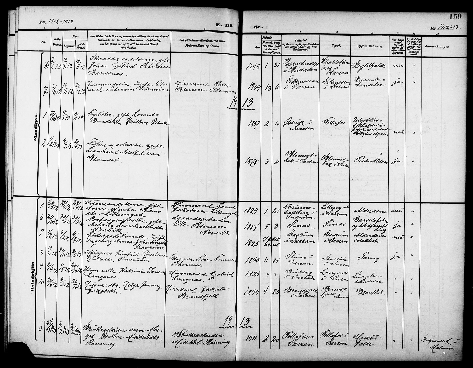 Ministerialprotokoller, klokkerbøker og fødselsregistre - Nord-Trøndelag, AV/SAT-A-1458/744/L0424: Parish register (copy) no. 744C03, 1906-1923, p. 159