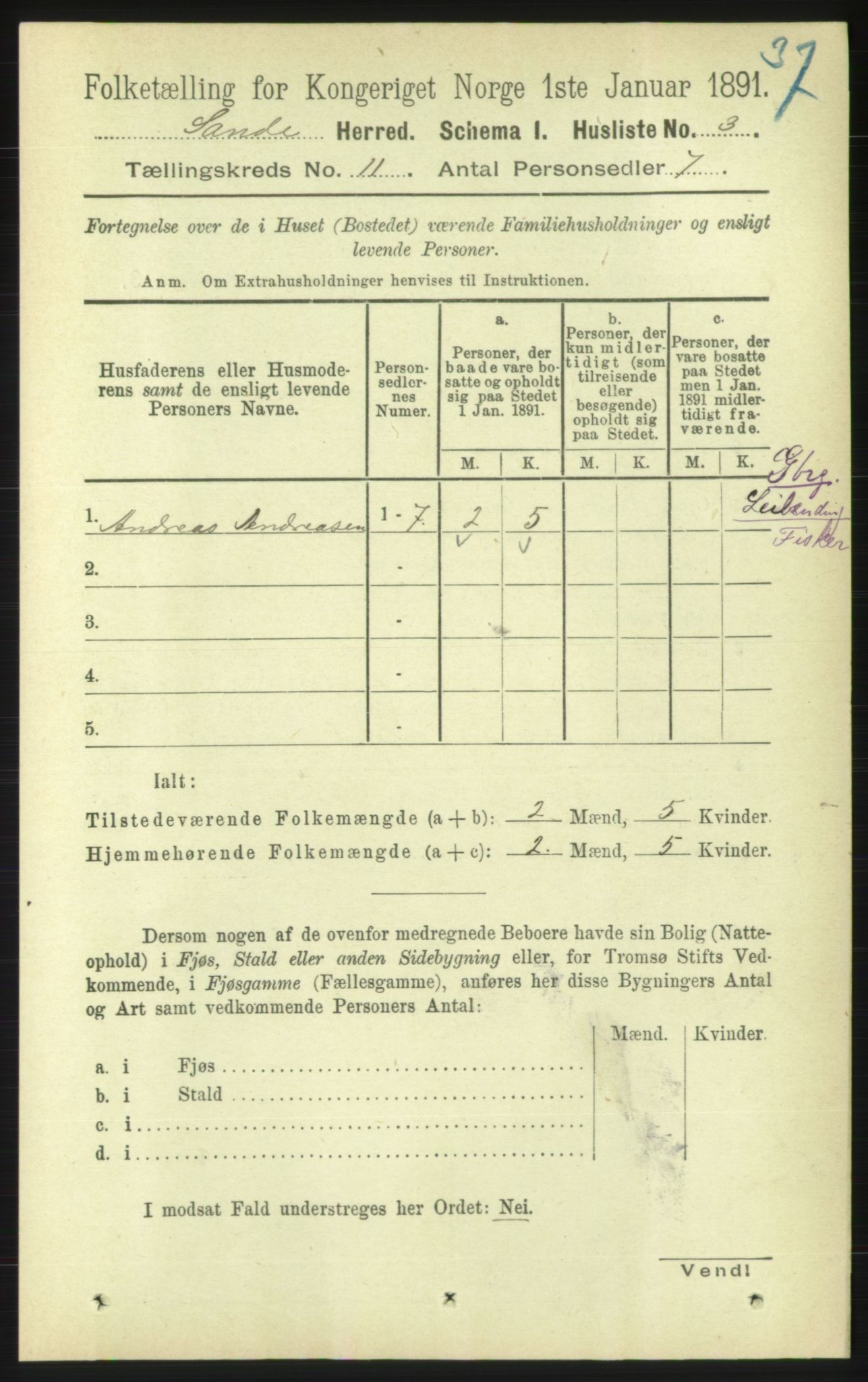 RA, 1891 census for 1514 Sande, 1891, p. 1921