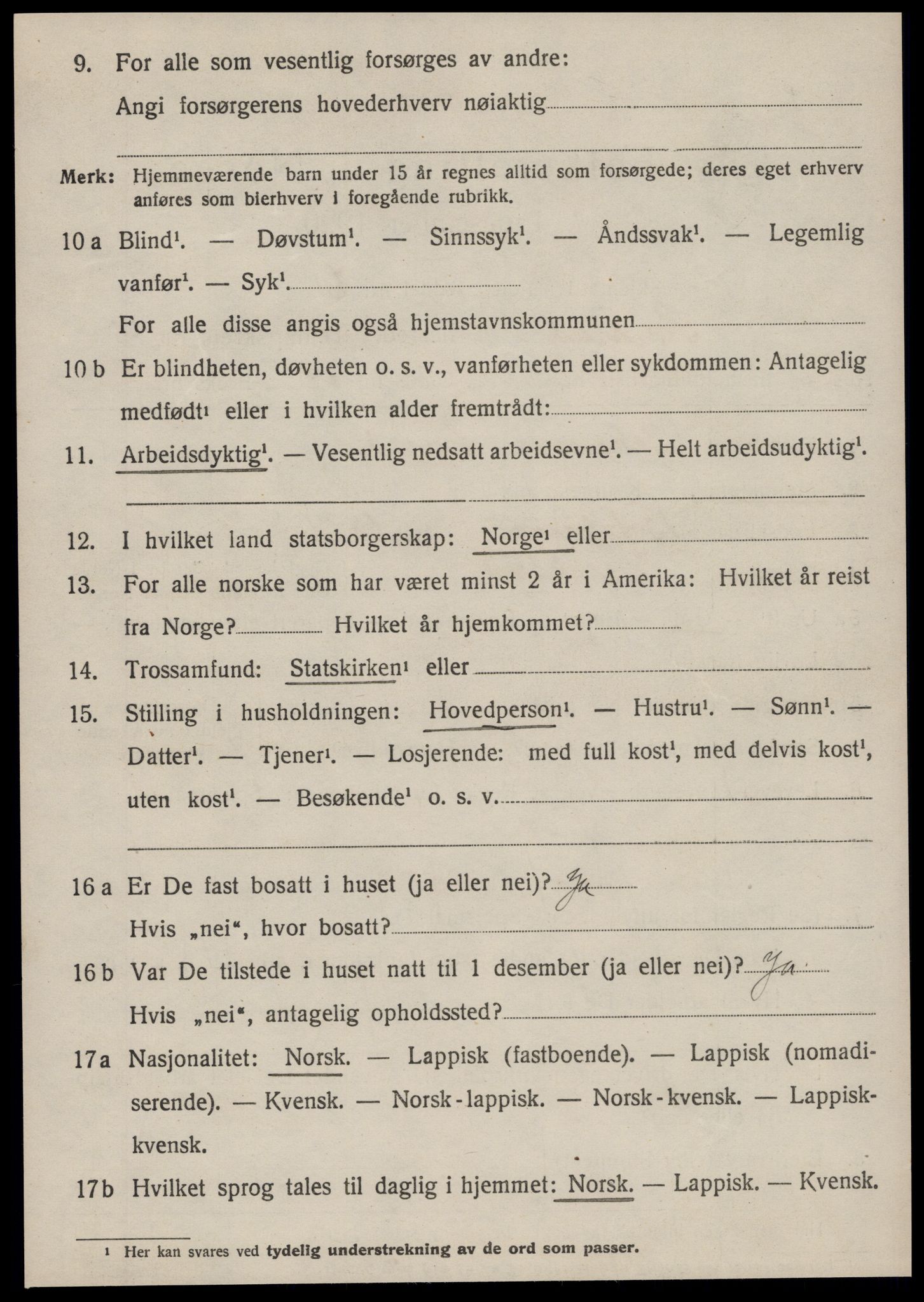 SAT, 1920 census for Sandstad, 1920, p. 2078