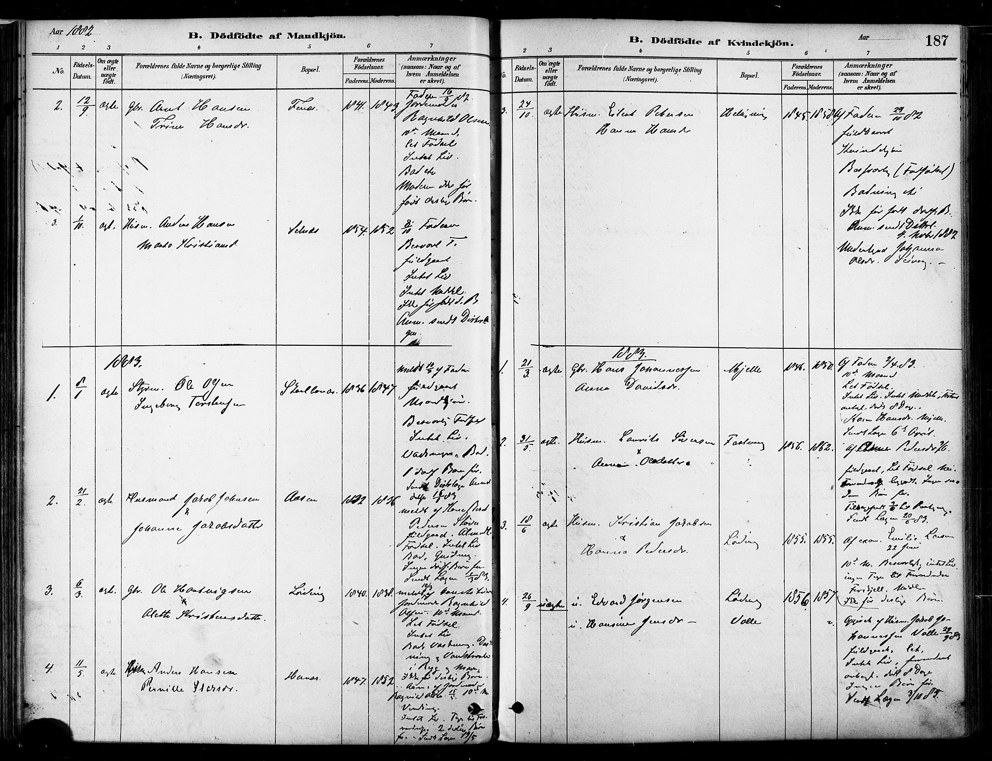 Ministerialprotokoller, klokkerbøker og fødselsregistre - Nordland, SAT/A-1459/802/L0054: Parish register (official) no. 802A01, 1879-1893, p. 187