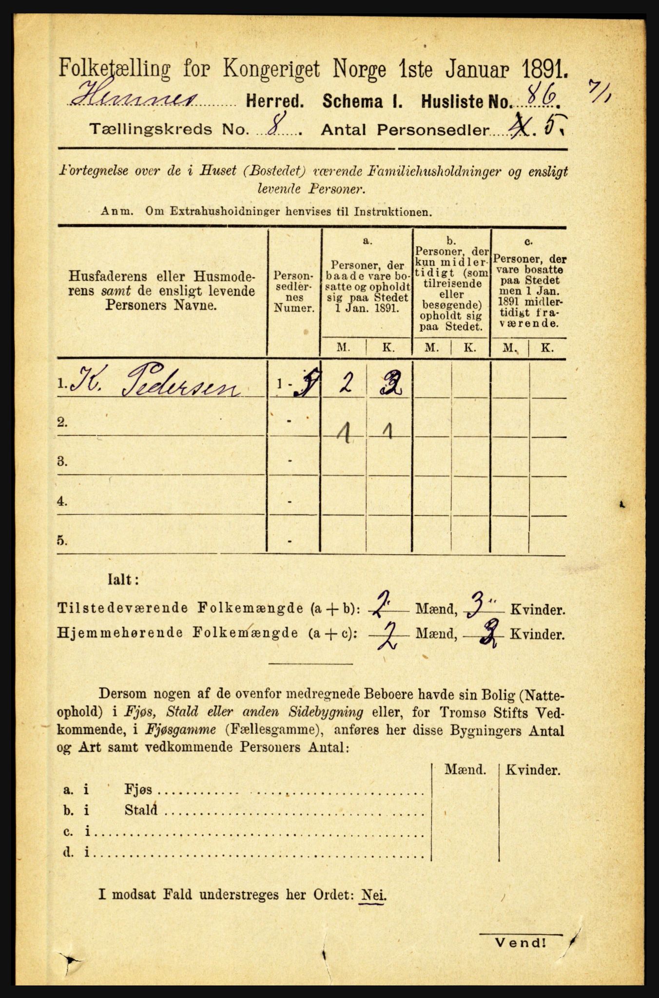 RA, 1891 census for 1832 Hemnes, 1891, p. 3620