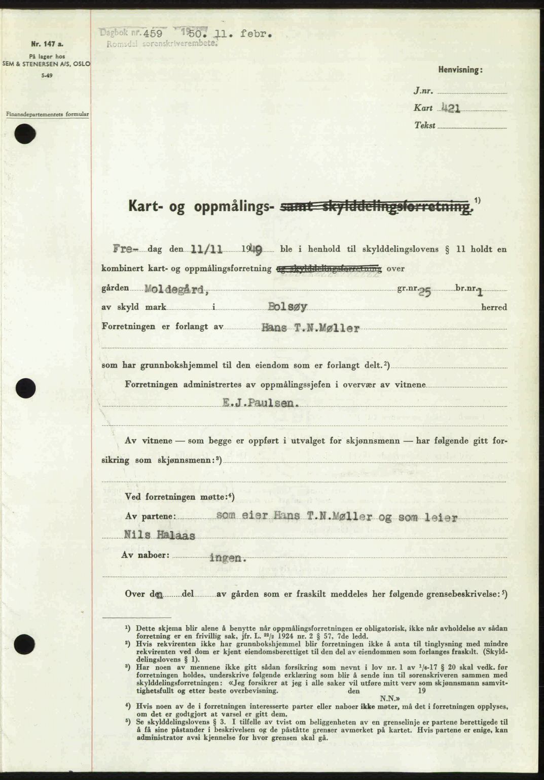 Romsdal sorenskriveri, AV/SAT-A-4149/1/2/2C: Mortgage book no. A32, 1950-1950, Diary no: : 459/1950