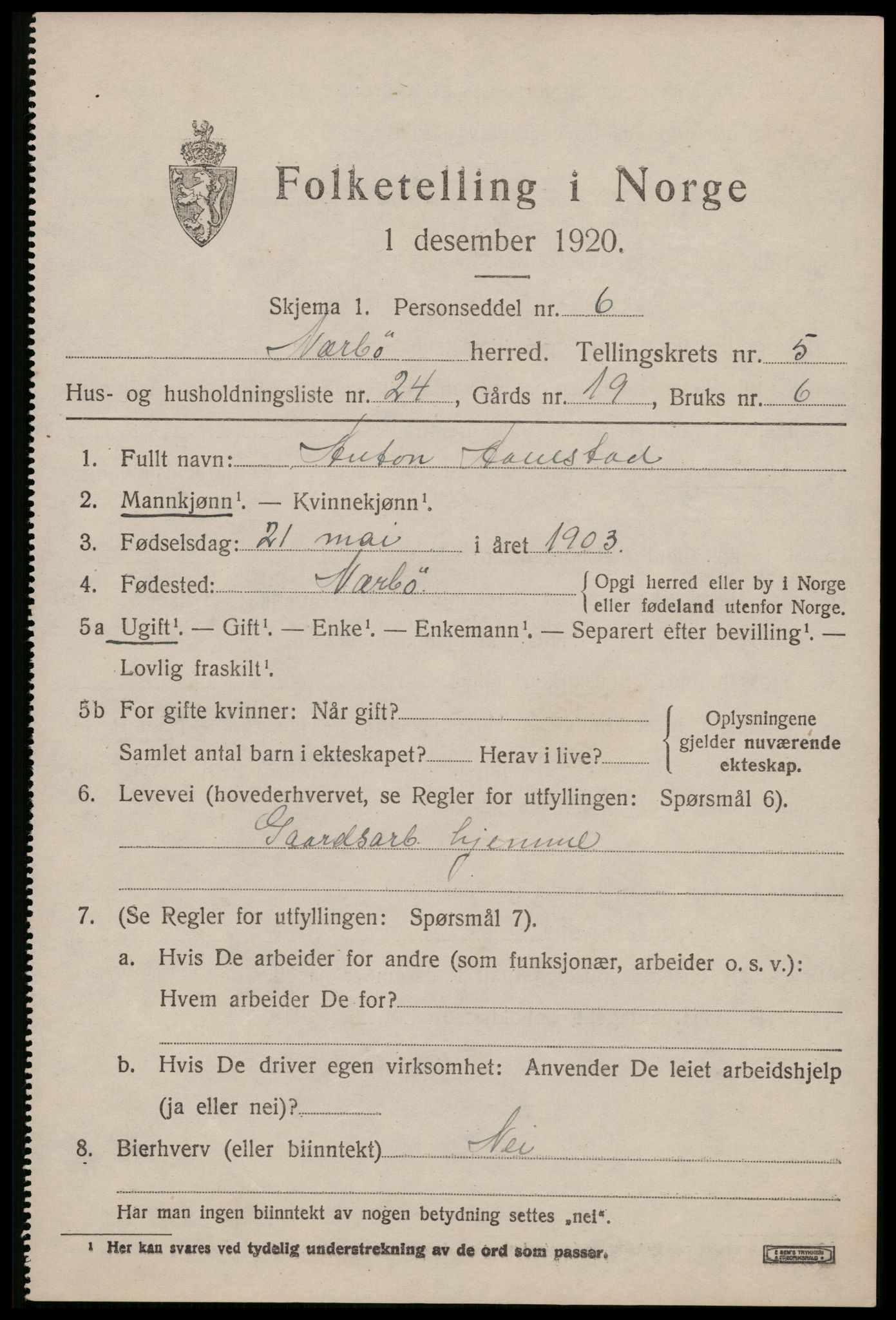 SAST, 1920 census for Nærbø, 1920, p. 3593