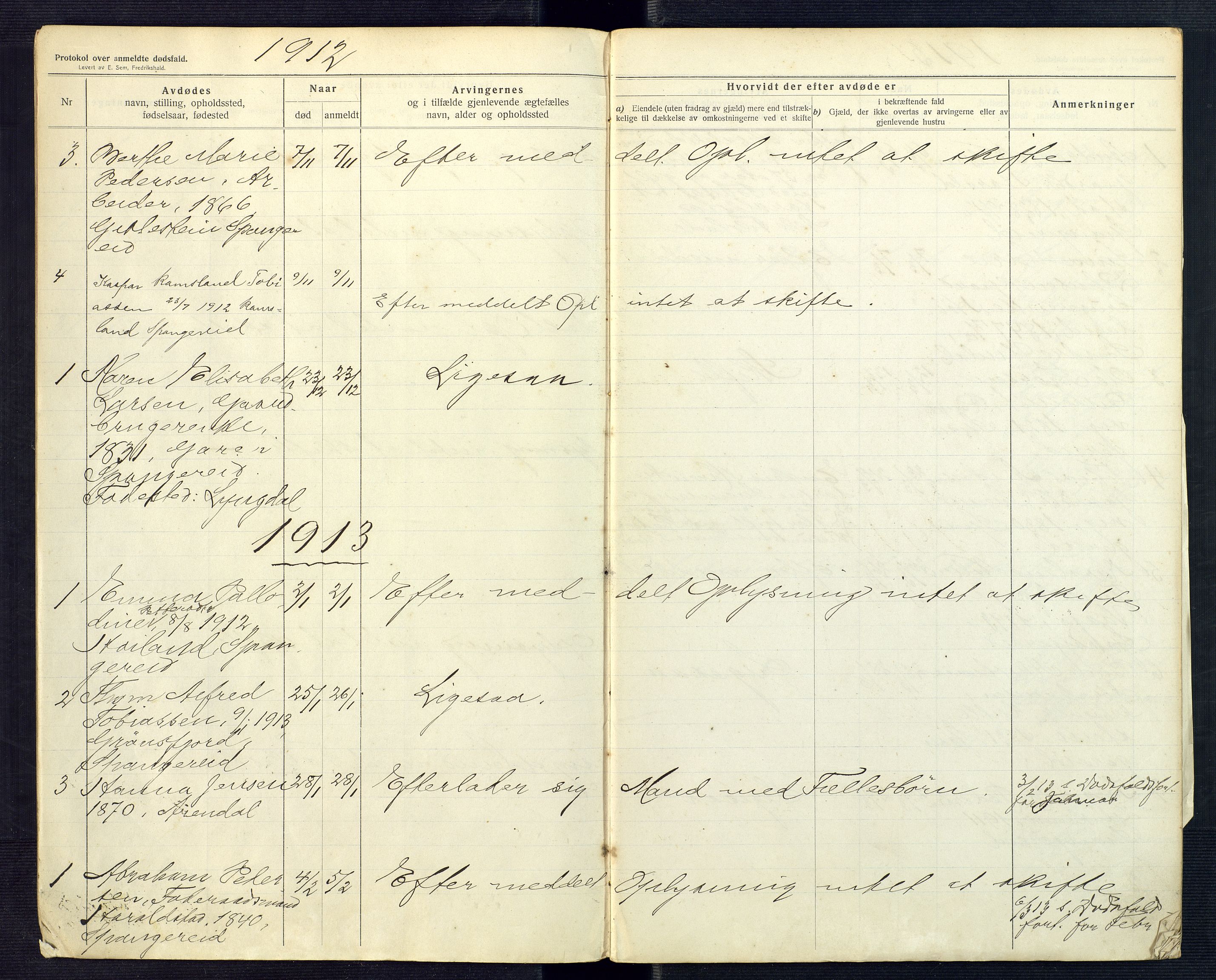 Mandal sorenskriveri, SAK/1221-0005/001/H/Ha/L0018: Dødsfall Spangereid nr 17, 1912-1918