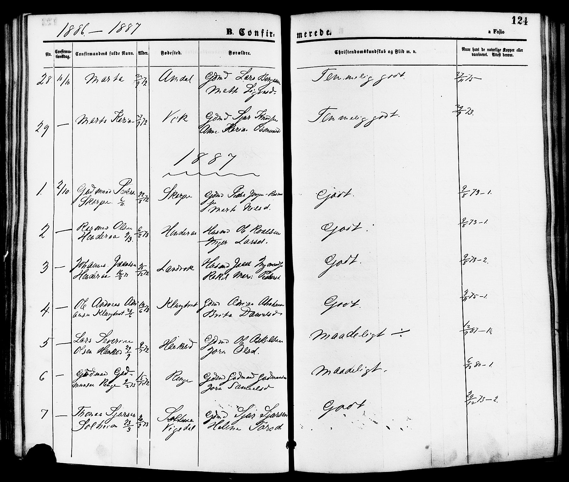 Nedstrand sokneprestkontor, SAST/A-101841/01/IV: Parish register (official) no. A 11, 1877-1887, p. 124