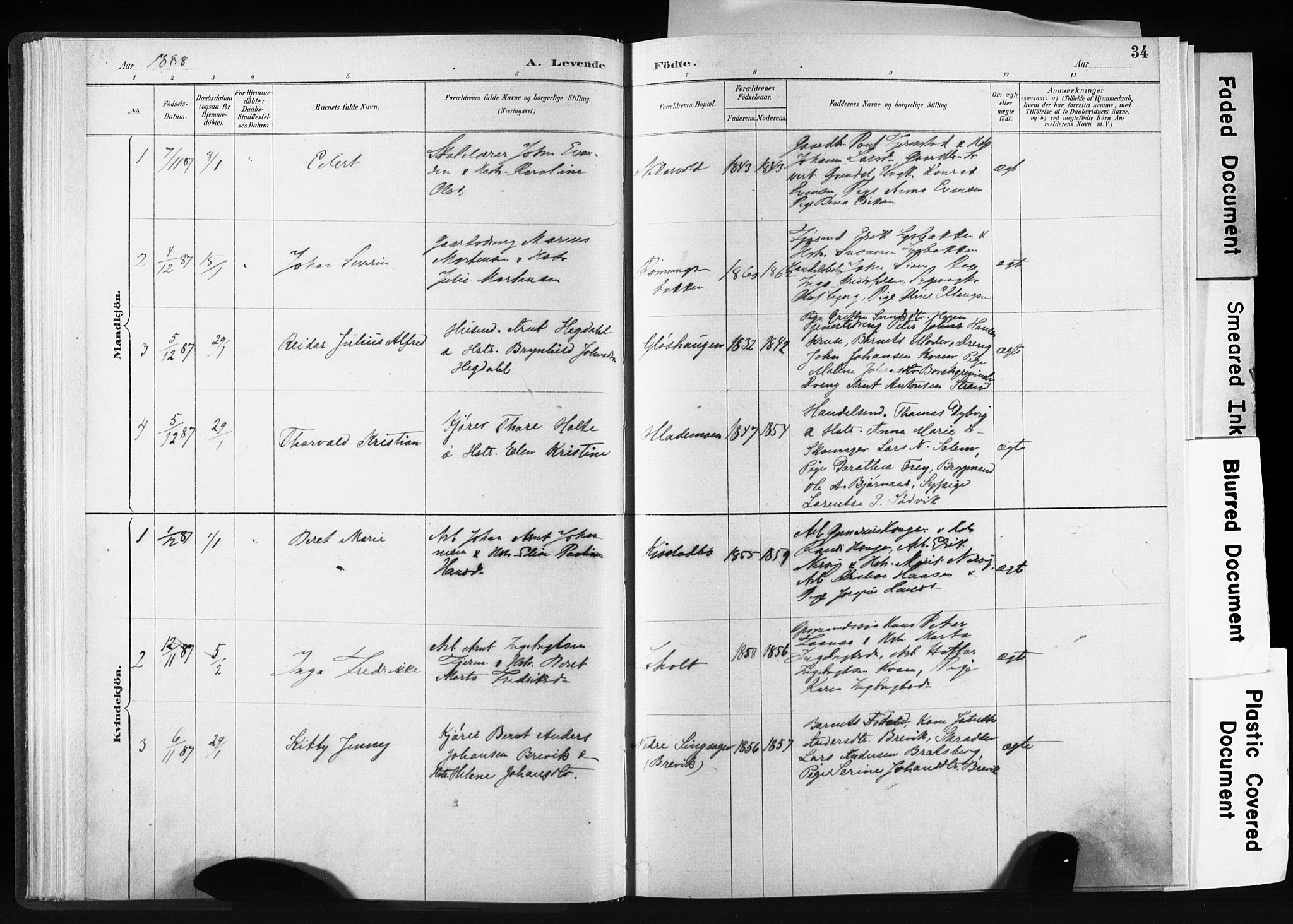 Ministerialprotokoller, klokkerbøker og fødselsregistre - Sør-Trøndelag, SAT/A-1456/606/L0300: Parish register (official) no. 606A15, 1886-1893, p. 34