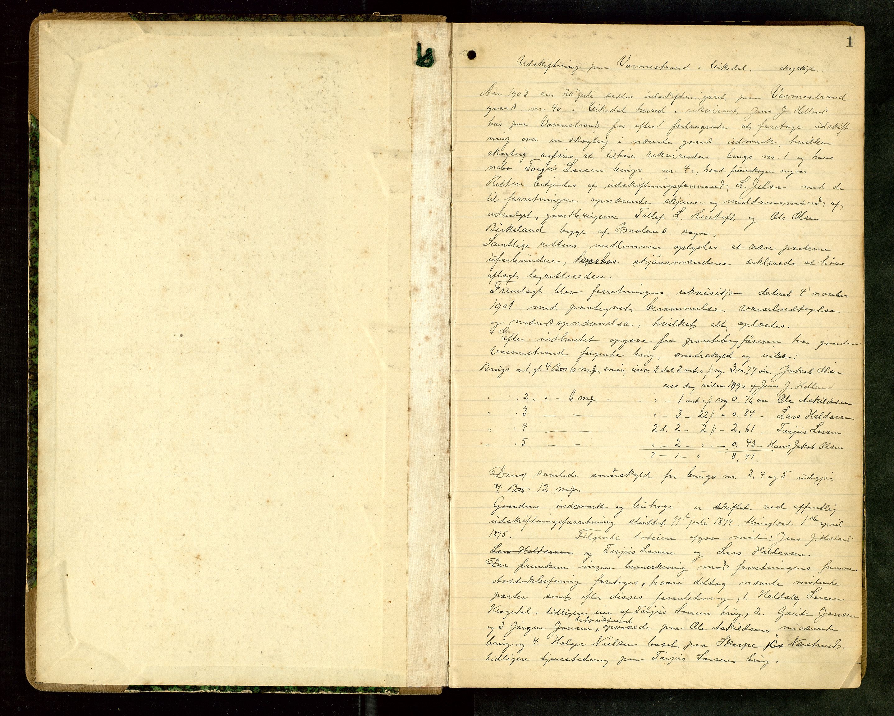 Rogaland jordskifterett, AV/SAST-A-102426/Oa/L0060: Forhandlingsprotokoll, 1903-1906