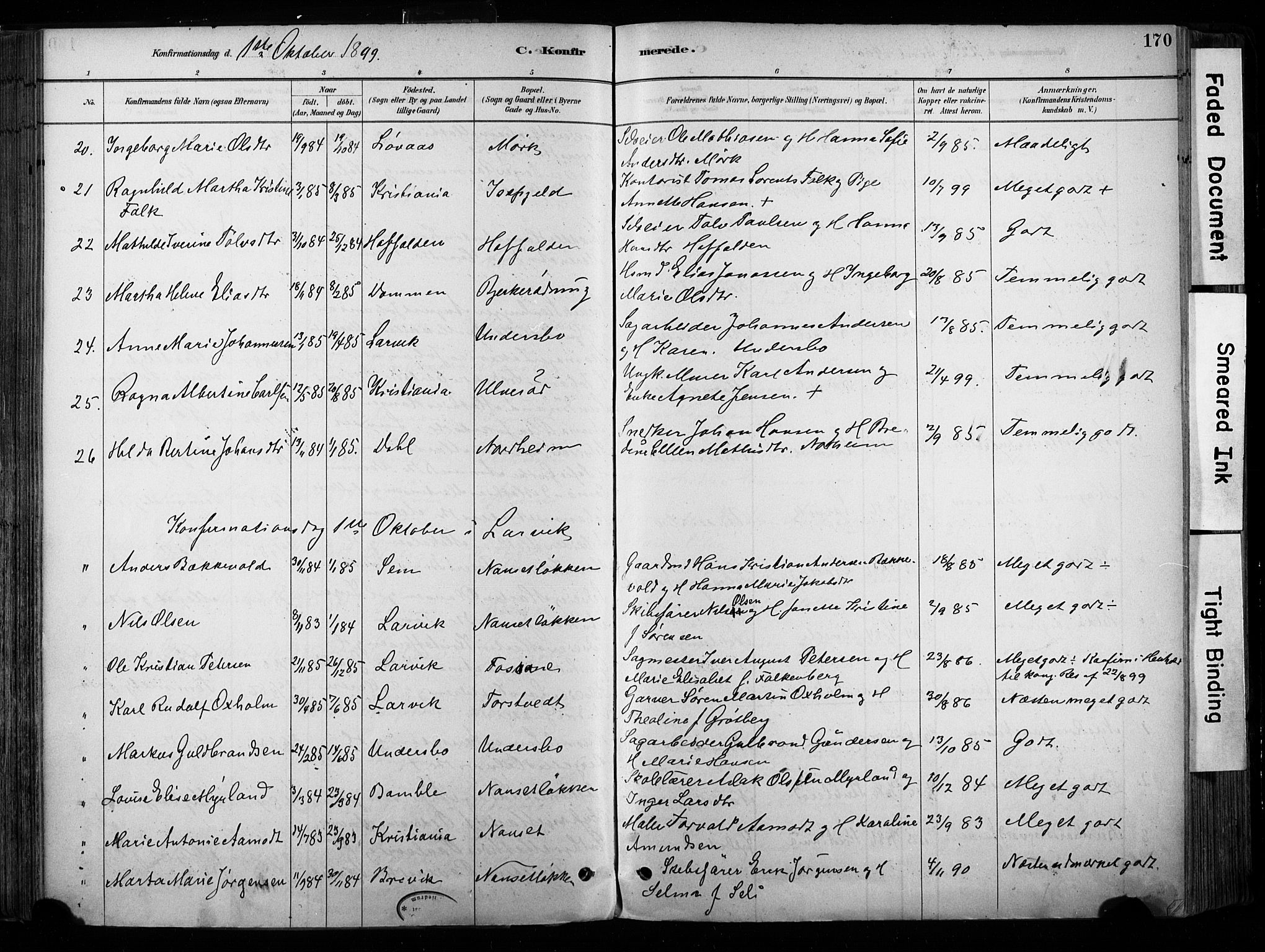 Hedrum kirkebøker, AV/SAKO-A-344/F/Fa/L0009: Parish register (official) no. I 9, 1881-1903, p. 170