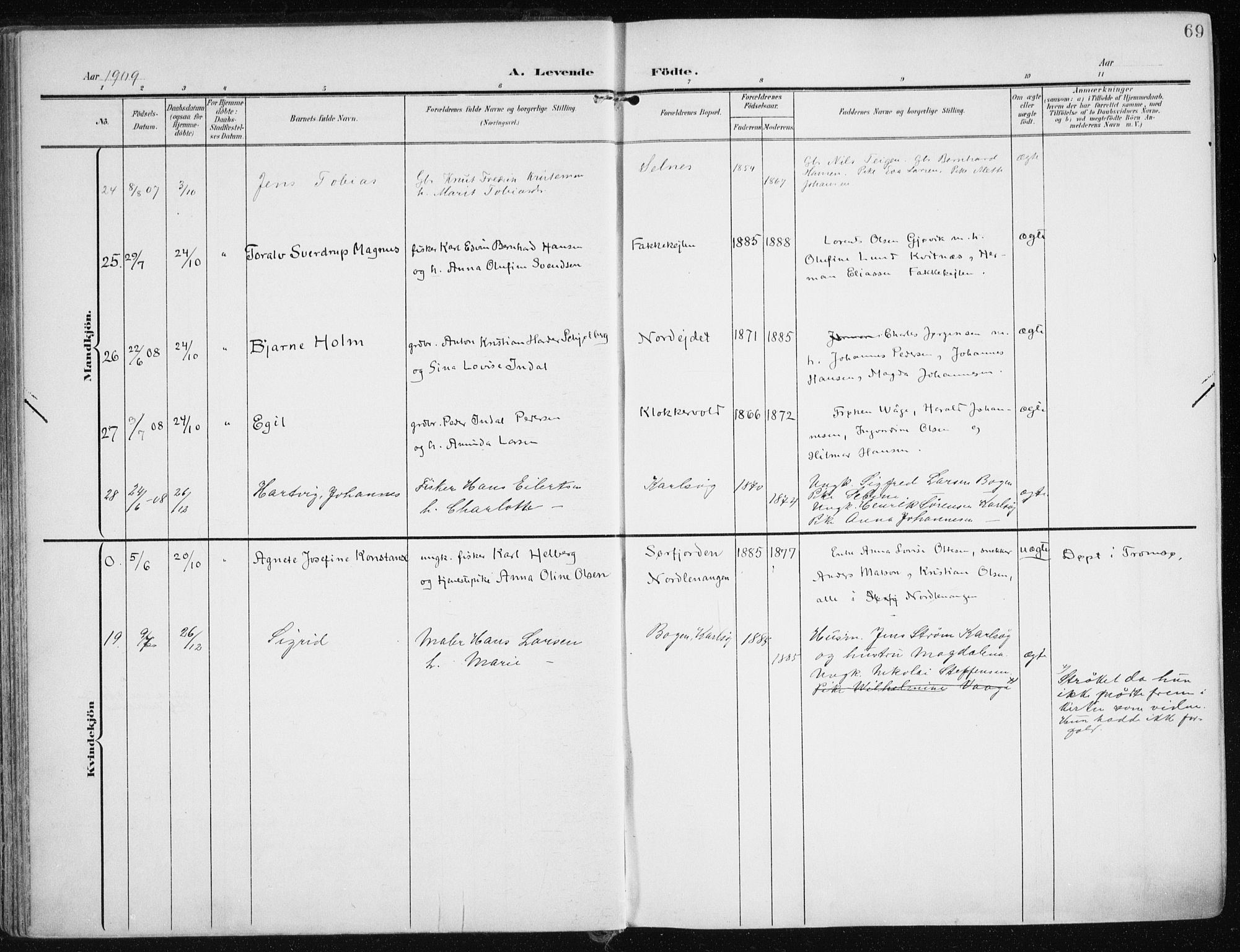 Karlsøy sokneprestembete, SATØ/S-1299/H/Ha/Haa/L0014kirke: Parish register (official) no. 14, 1903-1917, p. 69