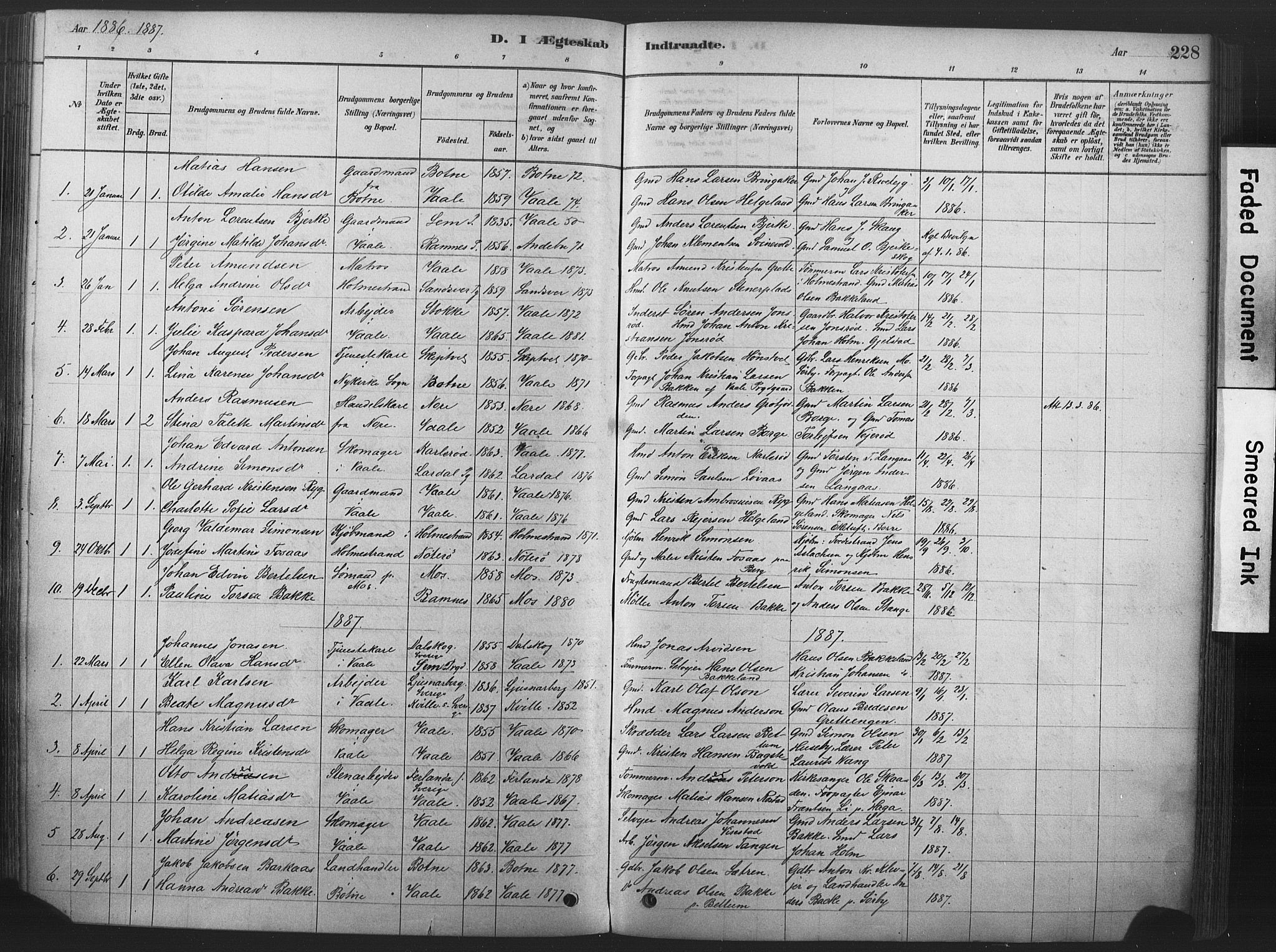 Våle kirkebøker, SAKO/A-334/F/Fa/L0011: Parish register (official) no. I 11, 1878-1906, p. 228